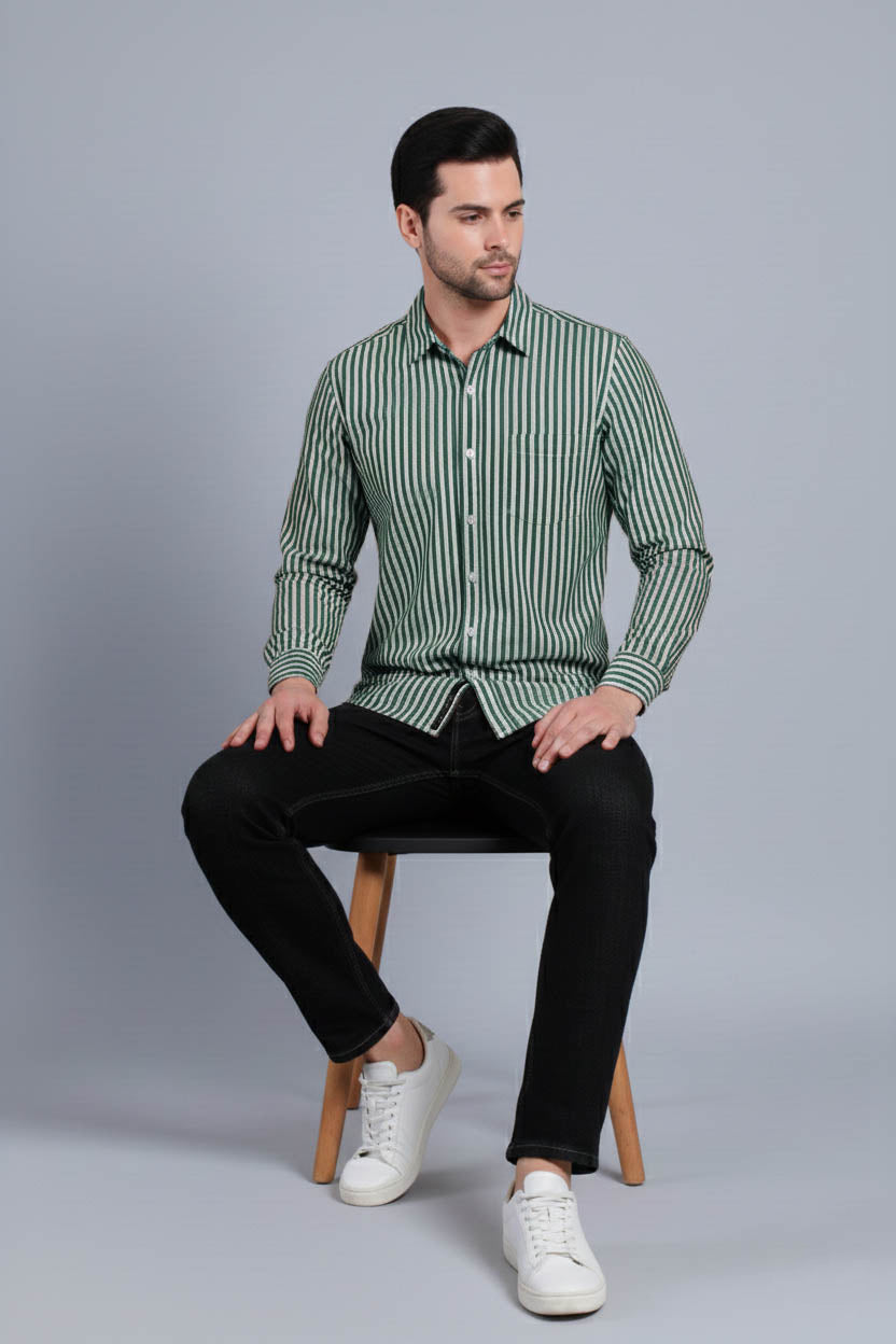 DARK GREEN BROAD STRIPES SHIRT