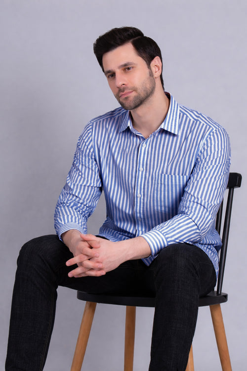 ROYAL BLUE BROAD STRIPES SHIRT