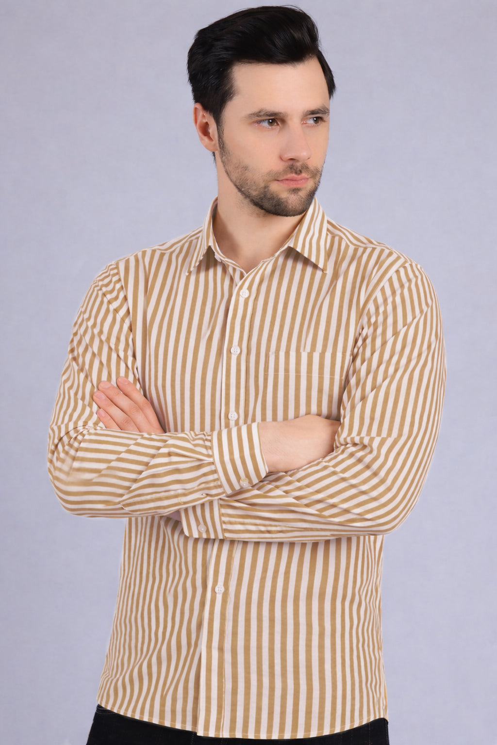 MUSTARD YELLOW BROAD STRIPES SHIRT