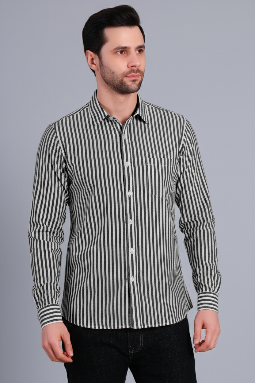 BLACK BROAD STRIPES SHIRT