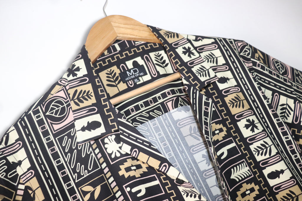 ALL- OVER BLOCK PRINT LAPEL SHIRT