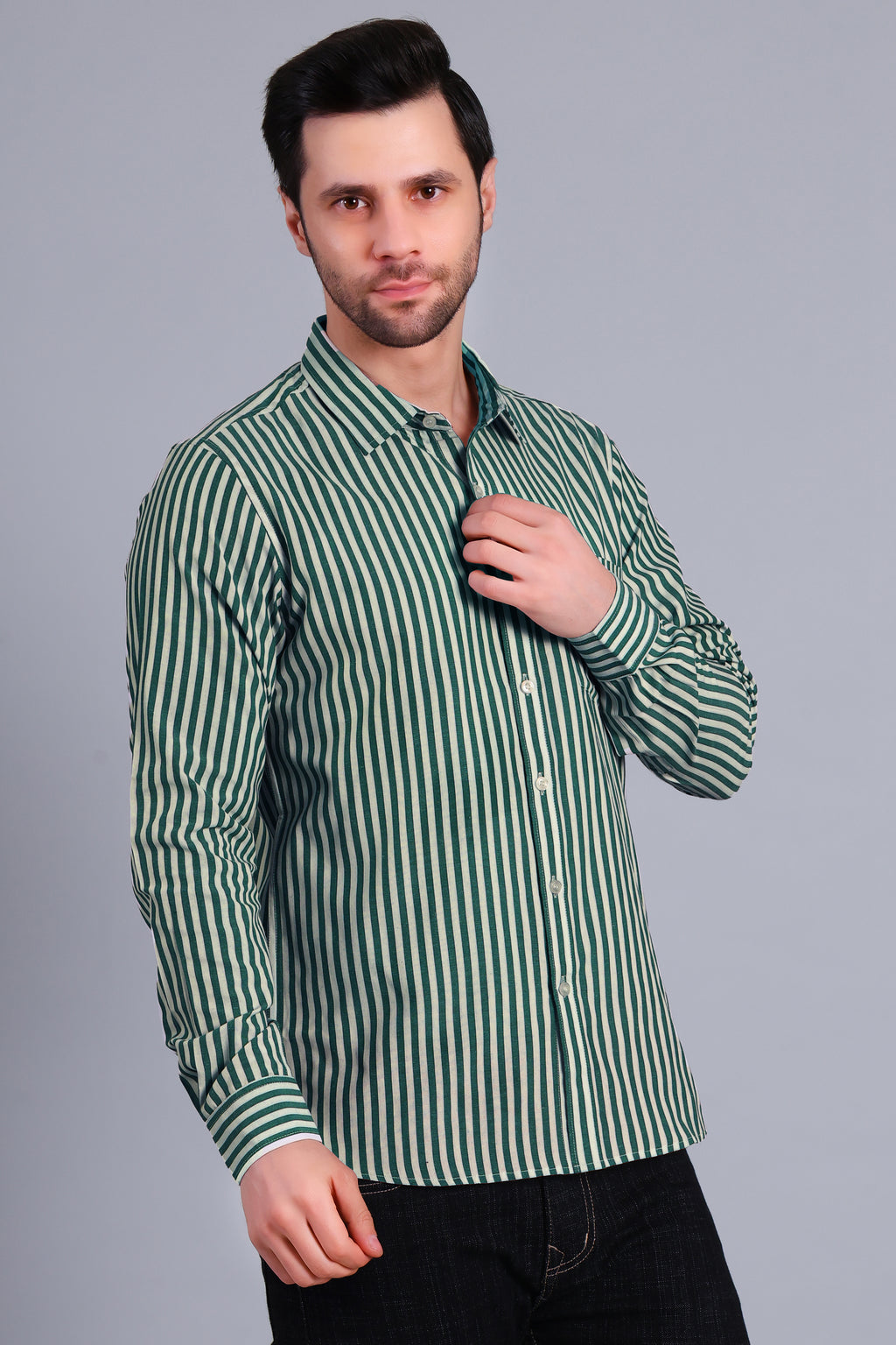 DARK GREEN BROAD STRIPES SHIRT