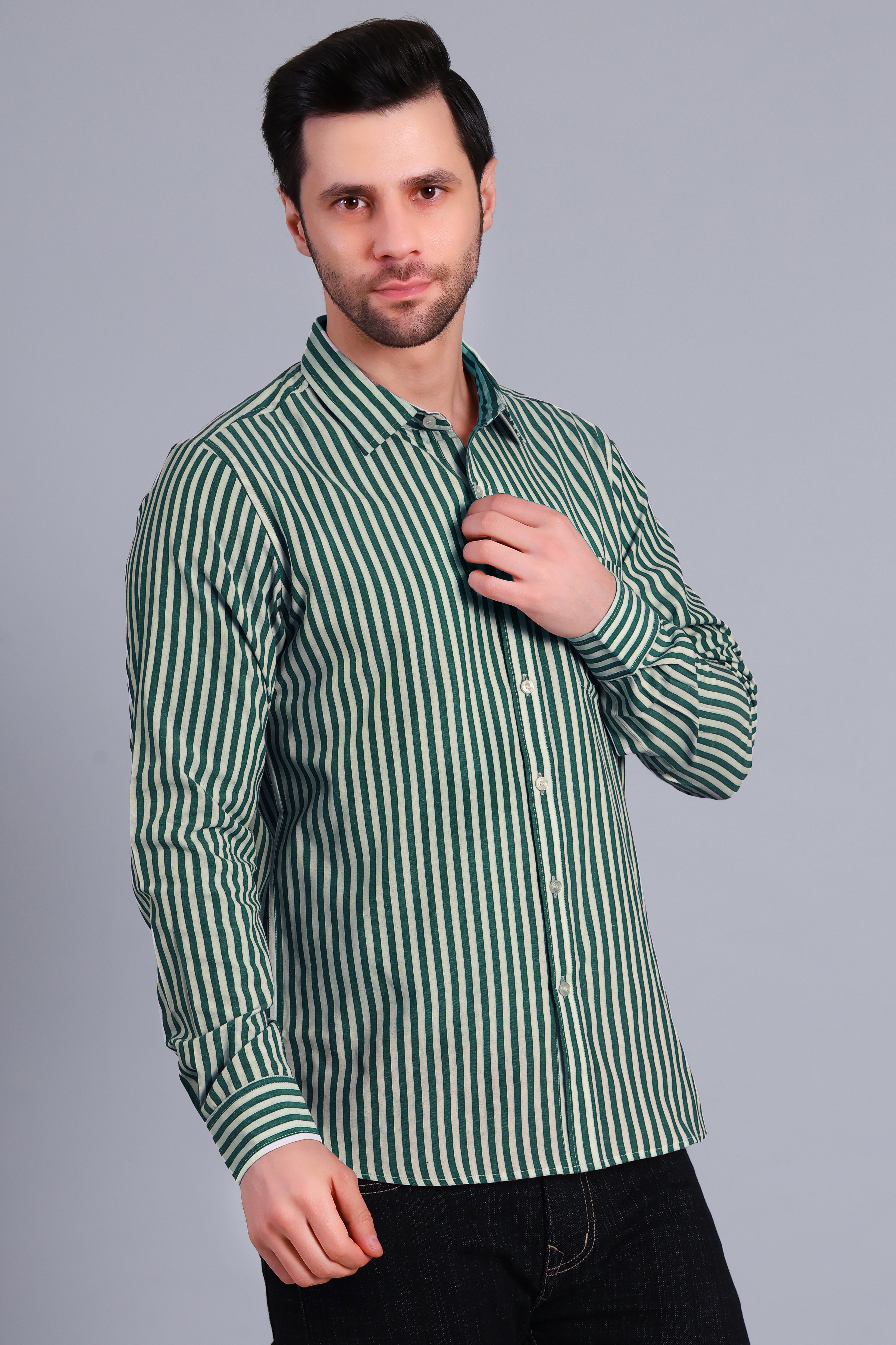 DARK GREEN BROAD STRIPES SHIRT