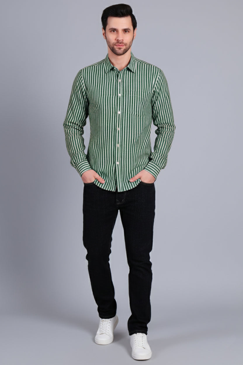 DARK GREEN BROAD STRIPES SHIRT