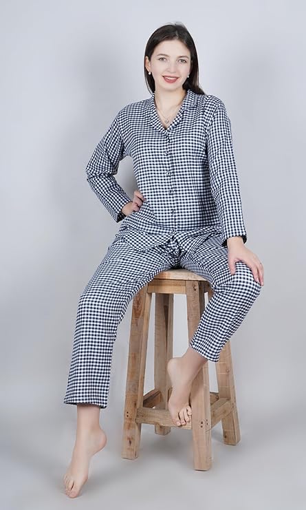 BLUE AND WHITE CHECKED NIGHT SUIT