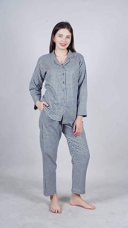 BLUE AND WHITE CHECKED NIGHT SUIT