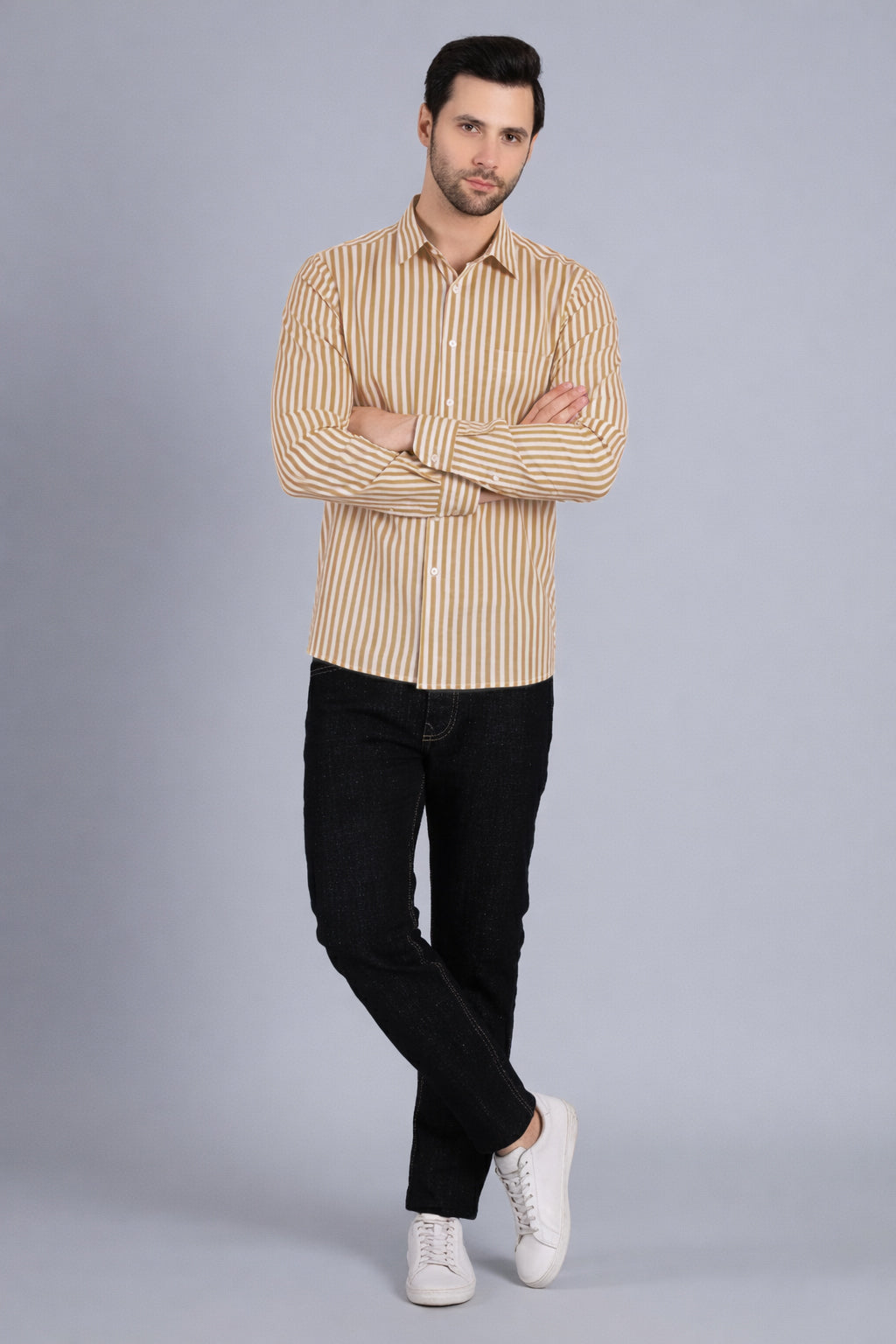 MUSTARD YELLOW BROAD STRIPES SHIRT