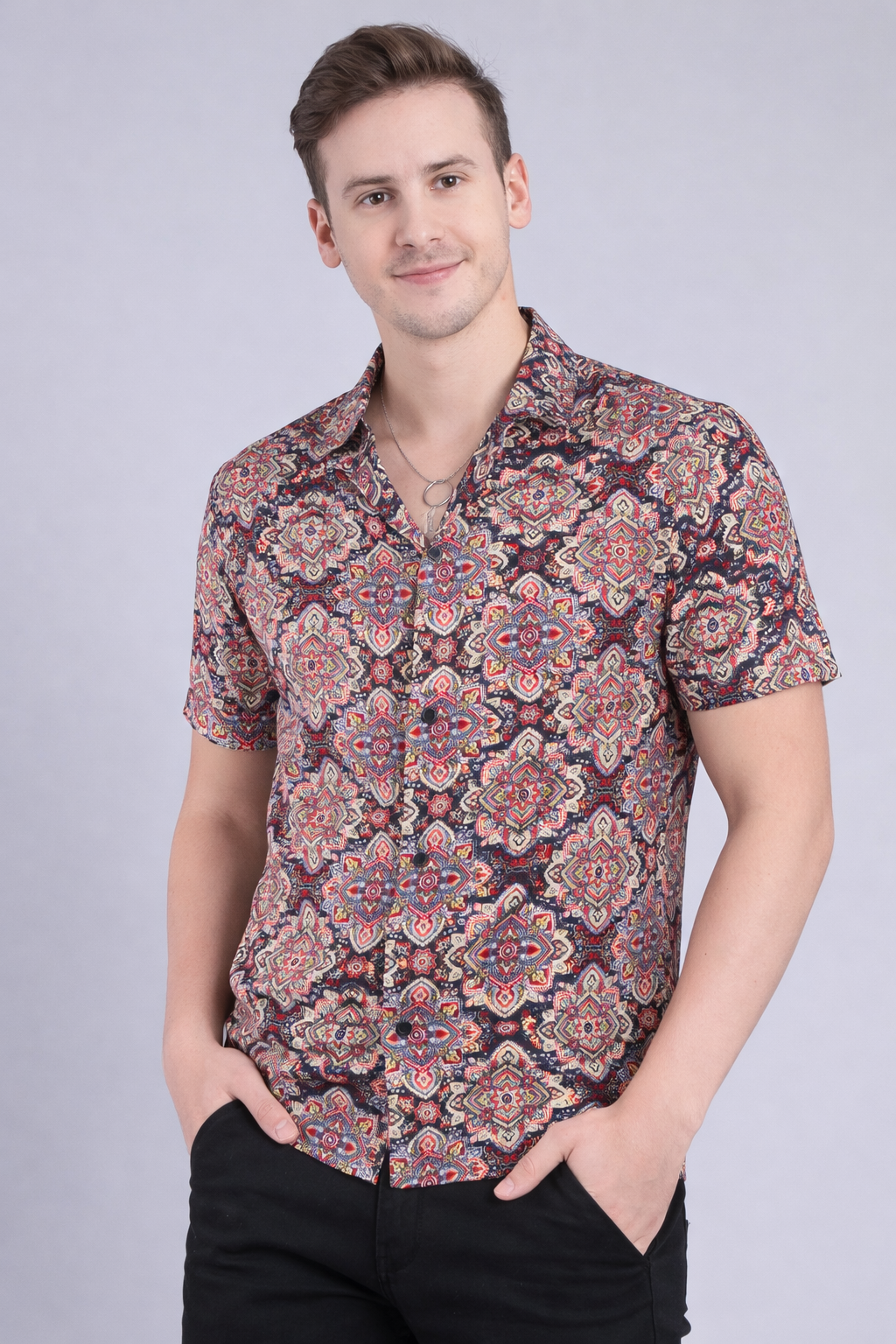 ABSTRACT PRINT LAPEL SHIRT