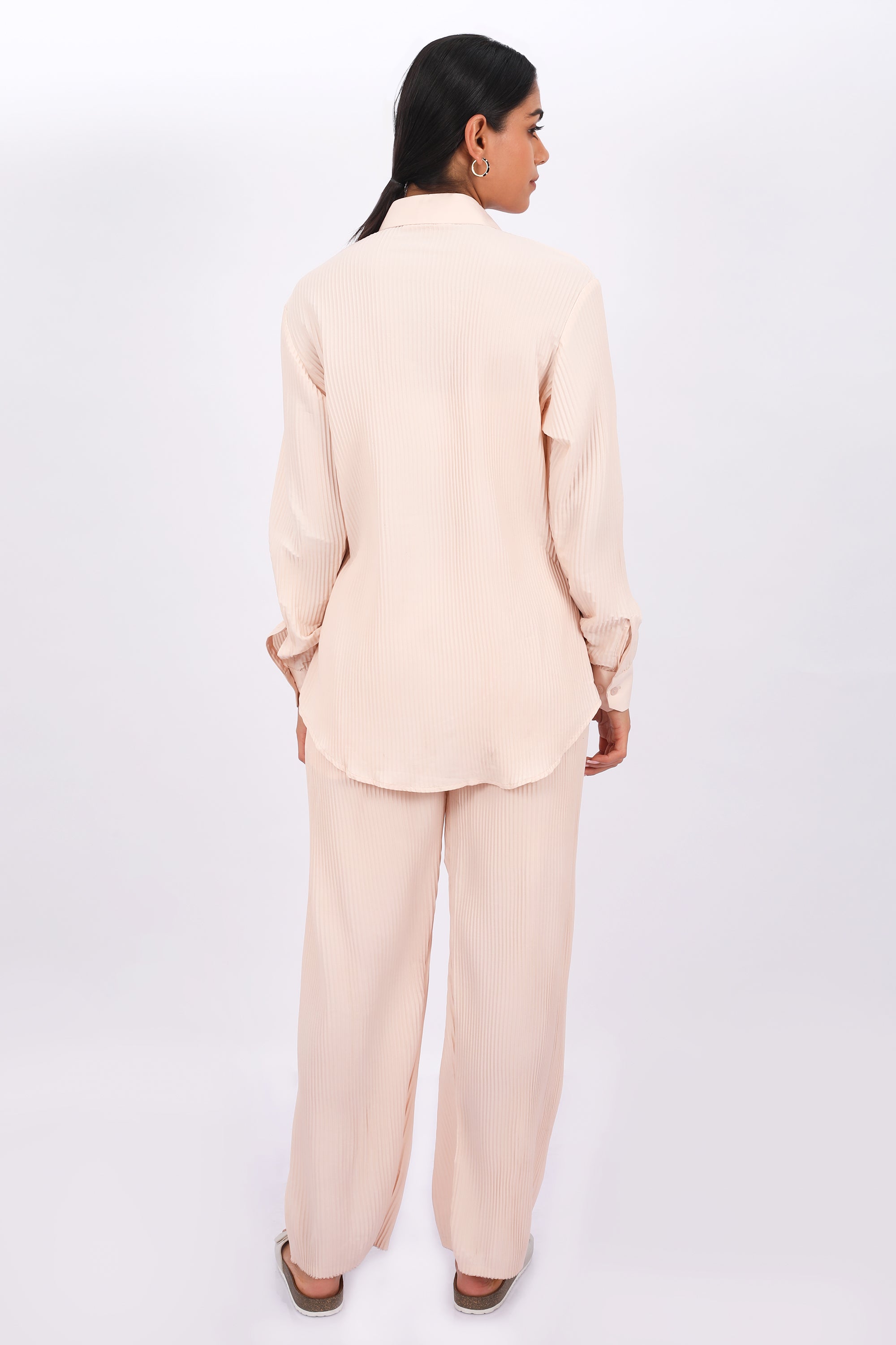 CO-ORD SET OF PLEATED FABRIC IN BEIGE