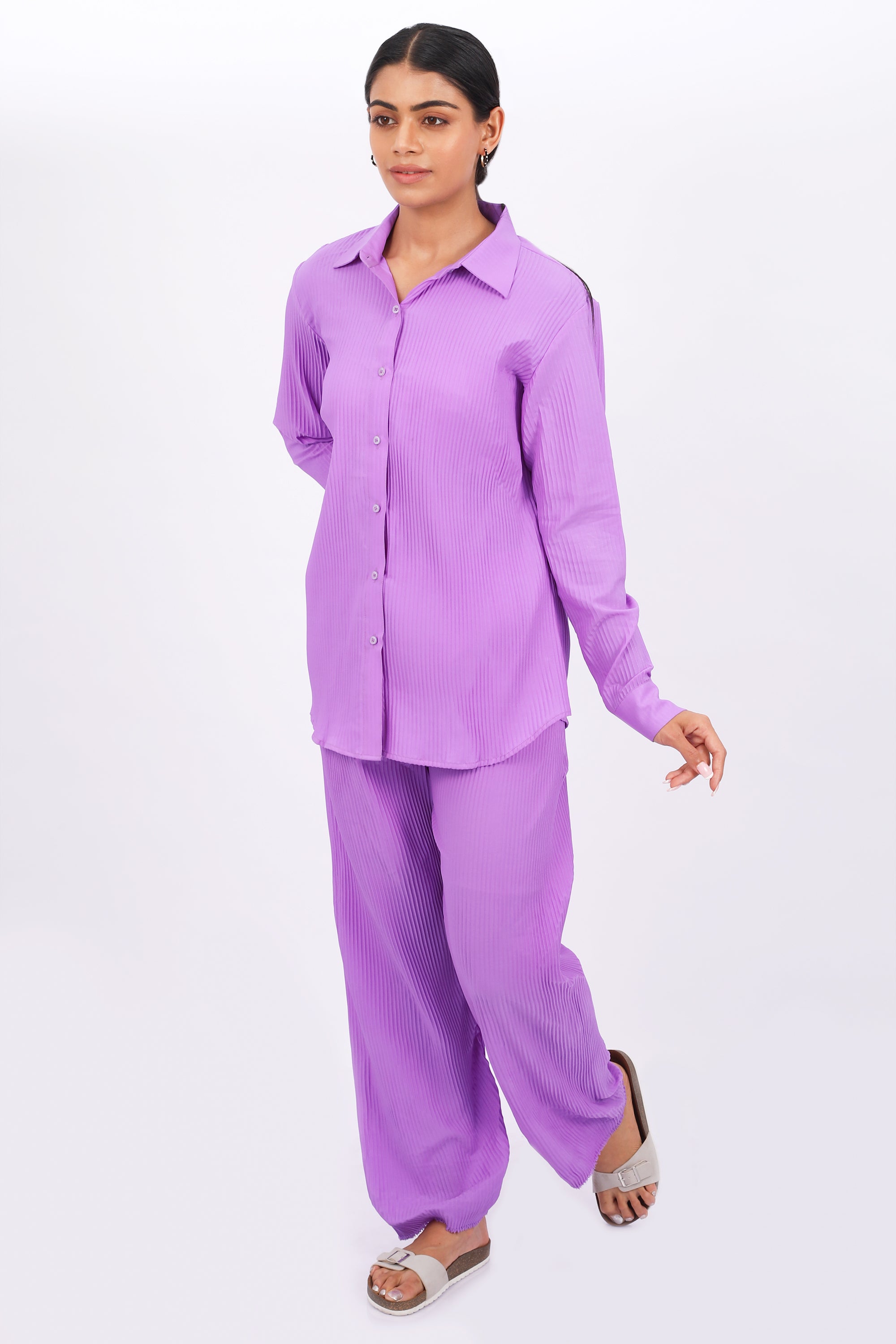 CO-ORD SET OF PLEATED FABRIC IN PURPLE