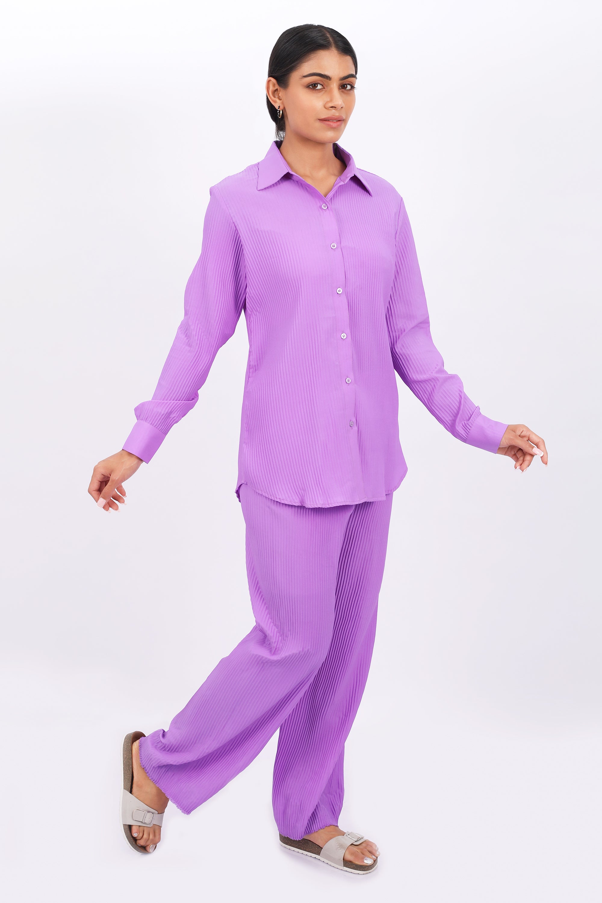 CO-ORD SET OF PLEATED FABRIC IN PURPLE