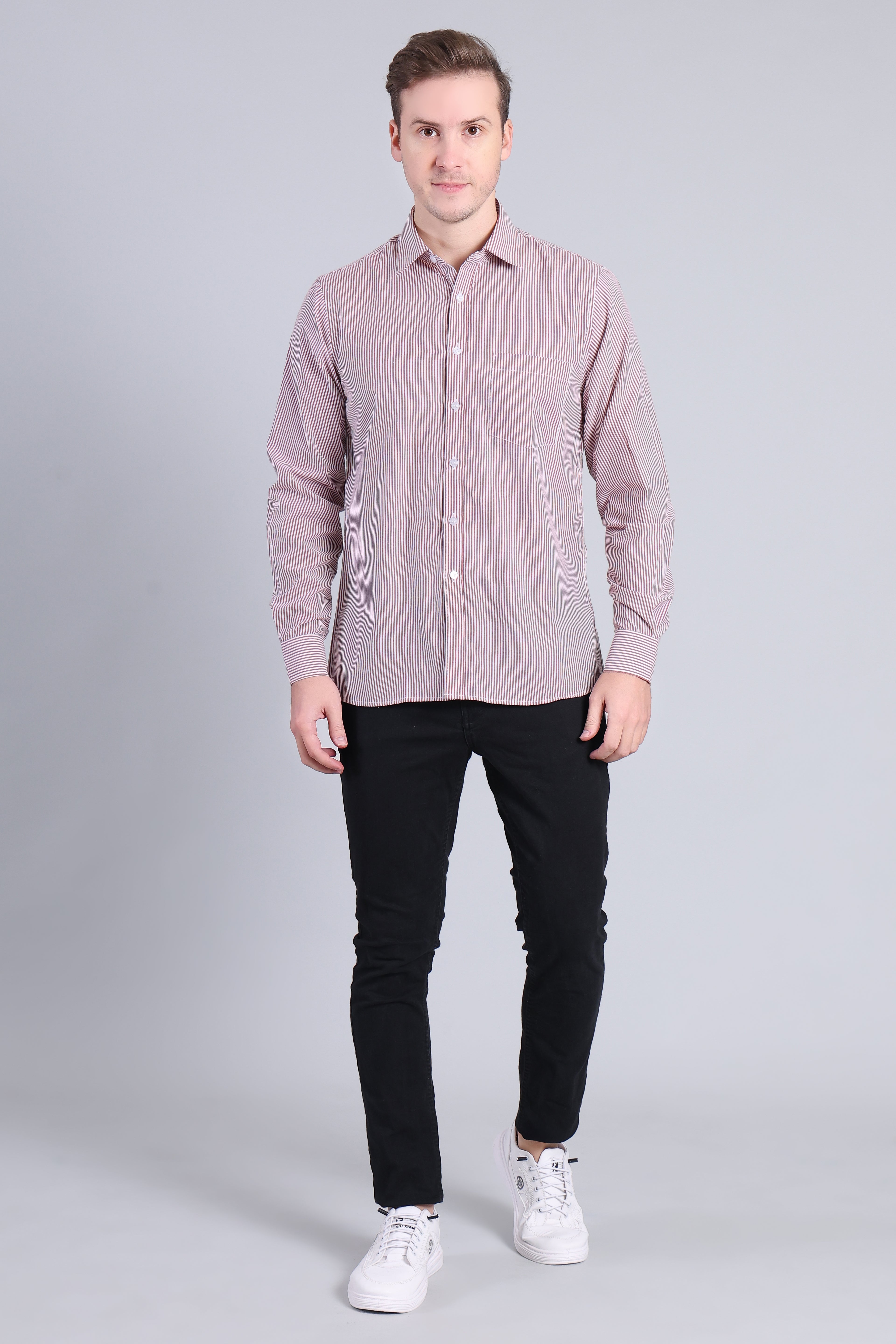 BROWN PIN STRIPES SHIRT