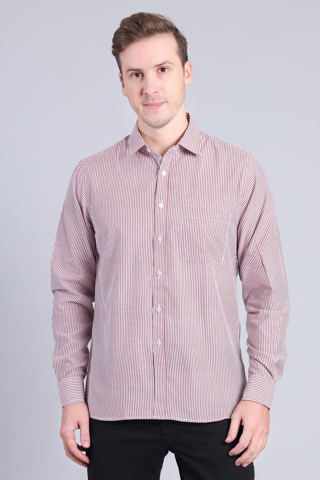 BROWN PIN STRIPES SHIRT