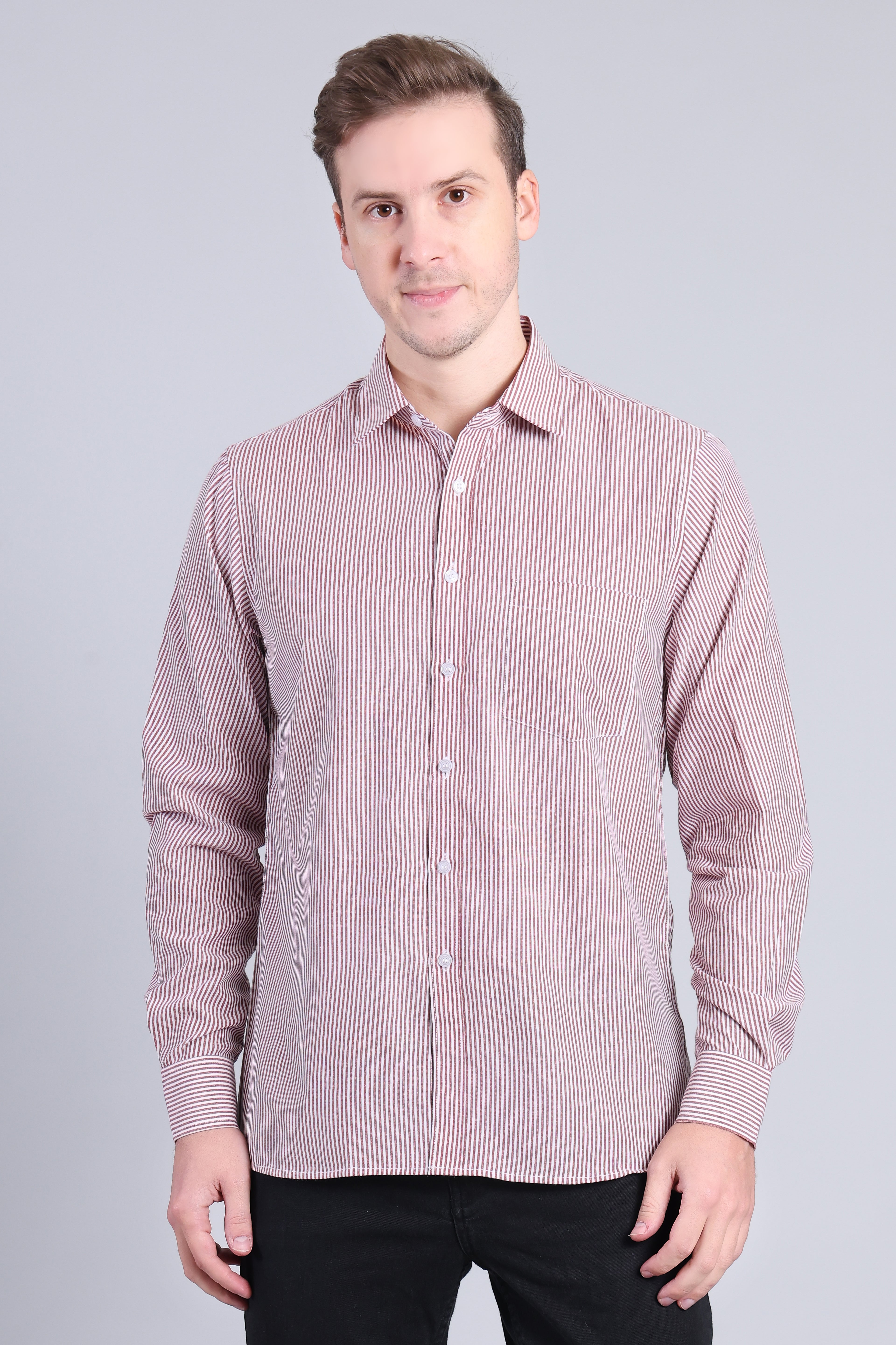 BROWN PIN STRIPES SHIRT