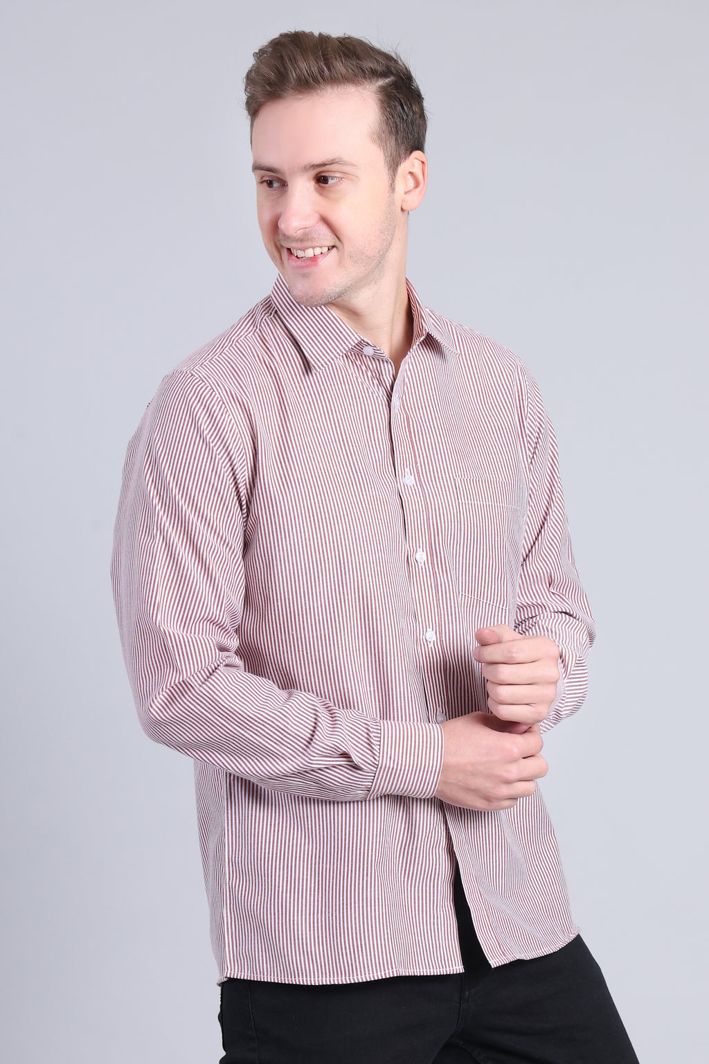 BROWN PIN STRIPES SHIRT