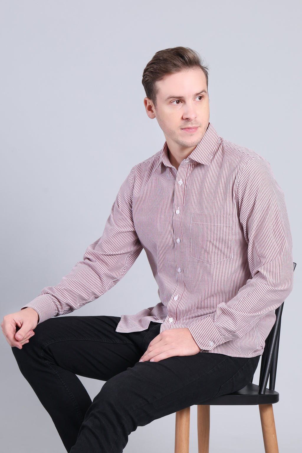 BROWN PIN STRIPES SHIRT