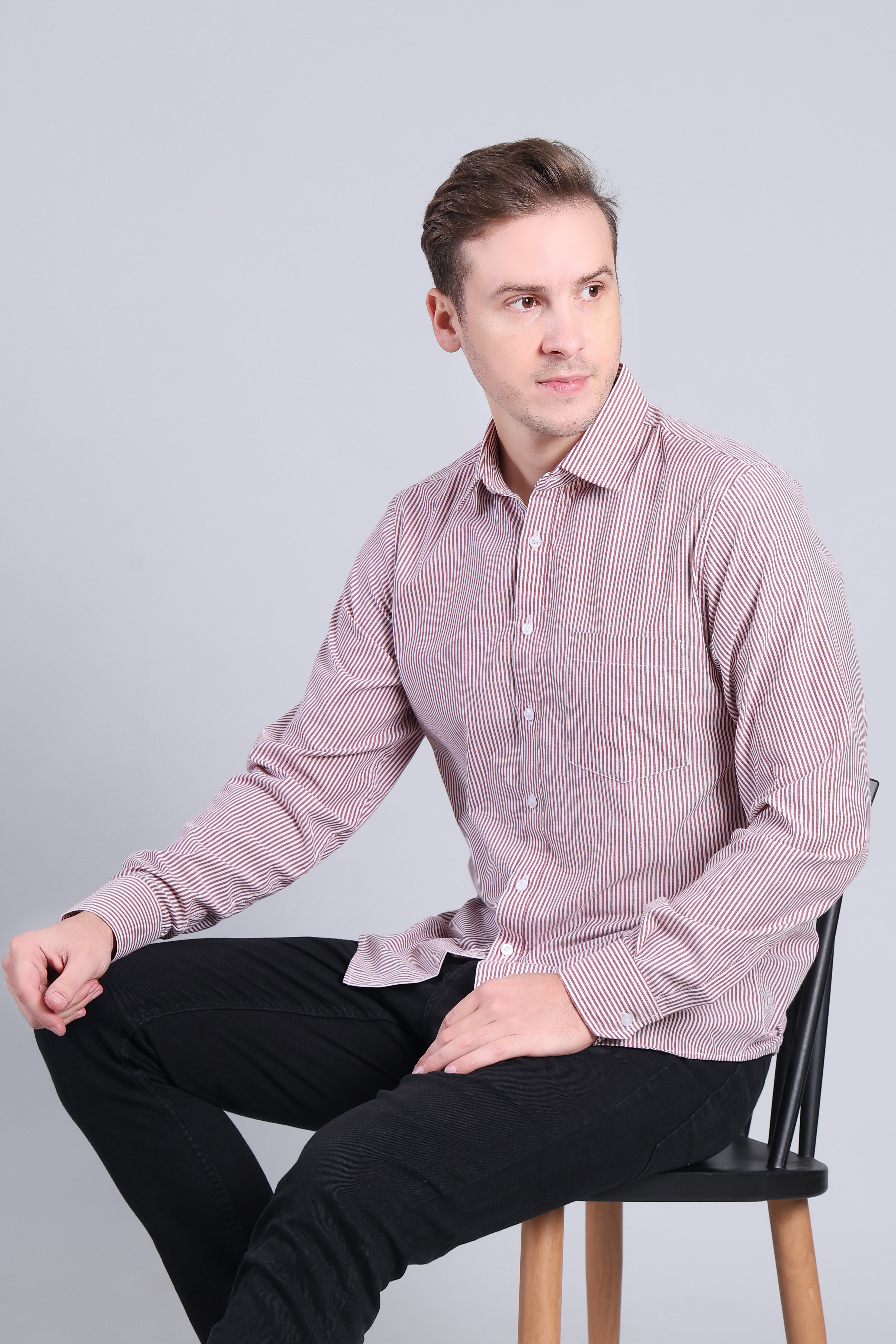 BROWN PIN STRIPES SHIRT