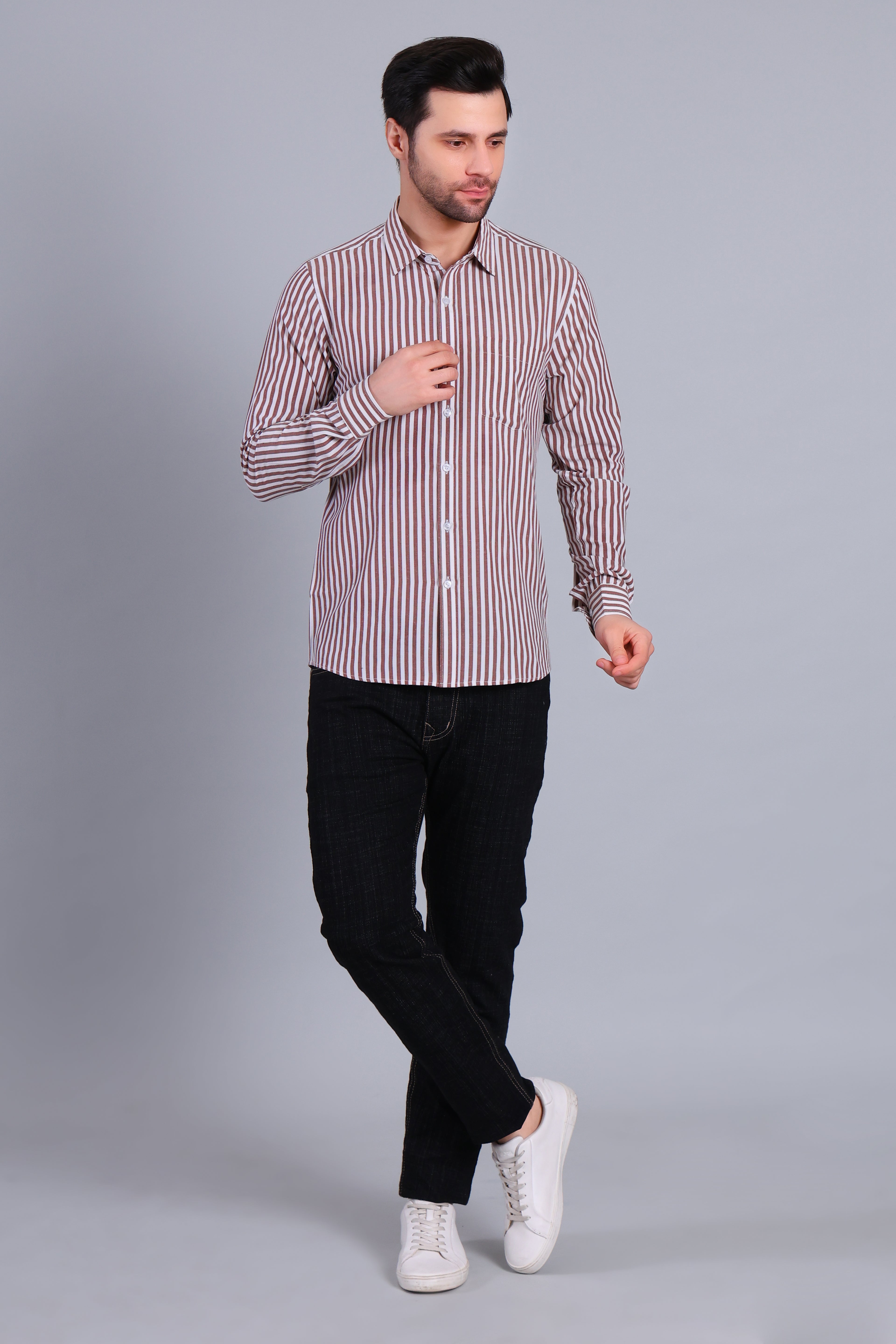 BROWN BROAD STRIPES SHIRT