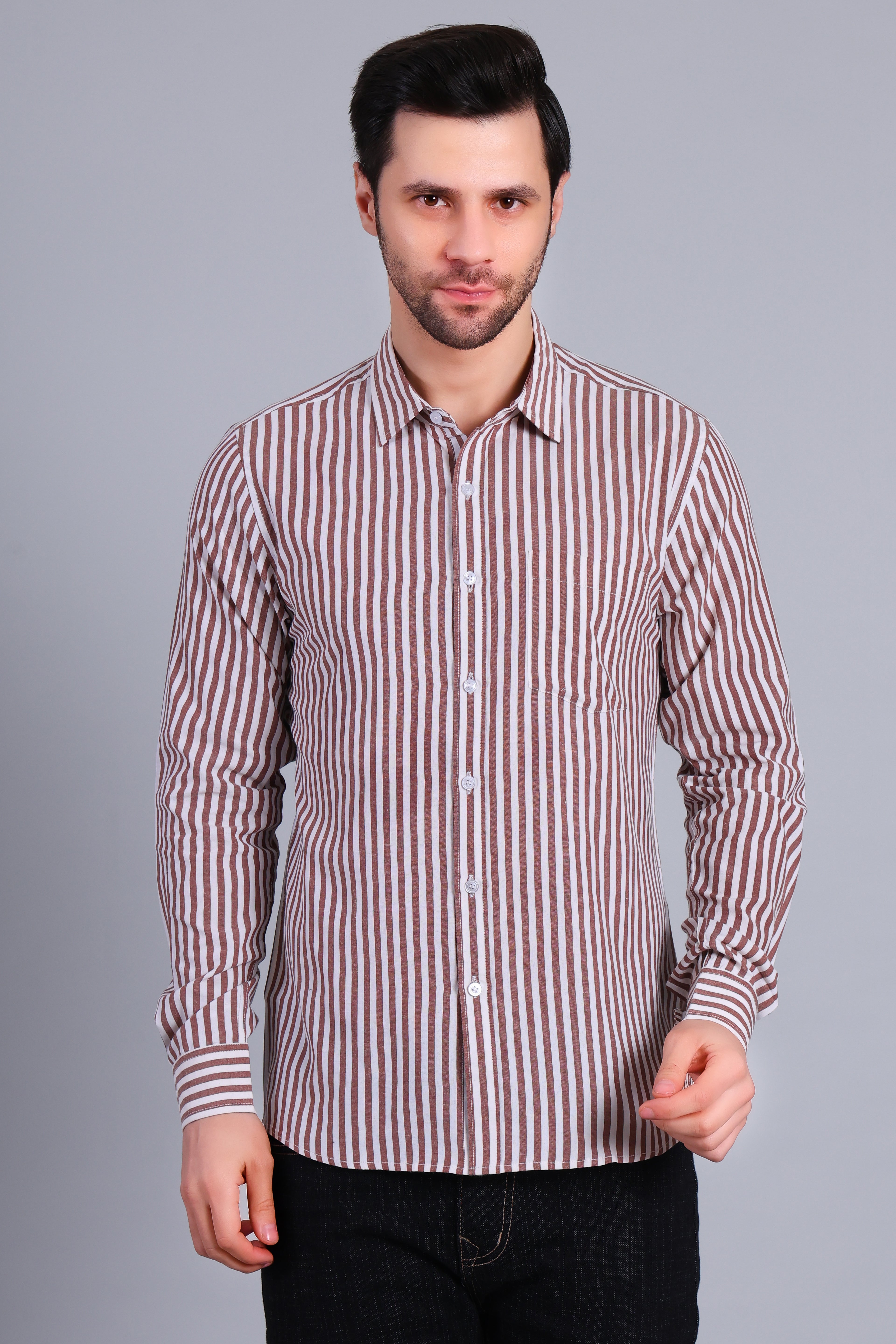 BROWN BROAD STRIPES SHIRT