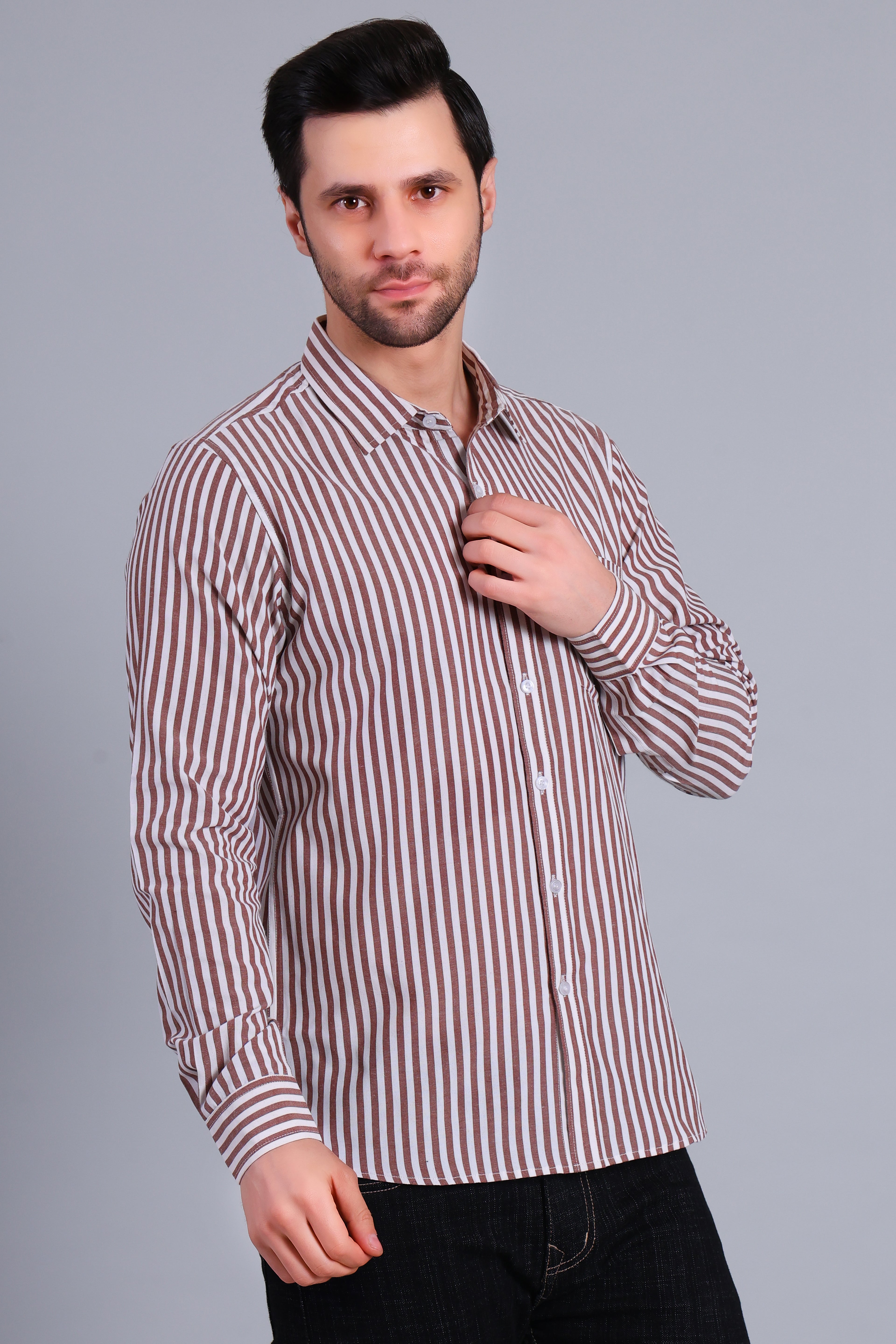 BROWN BROAD STRIPES SHIRT