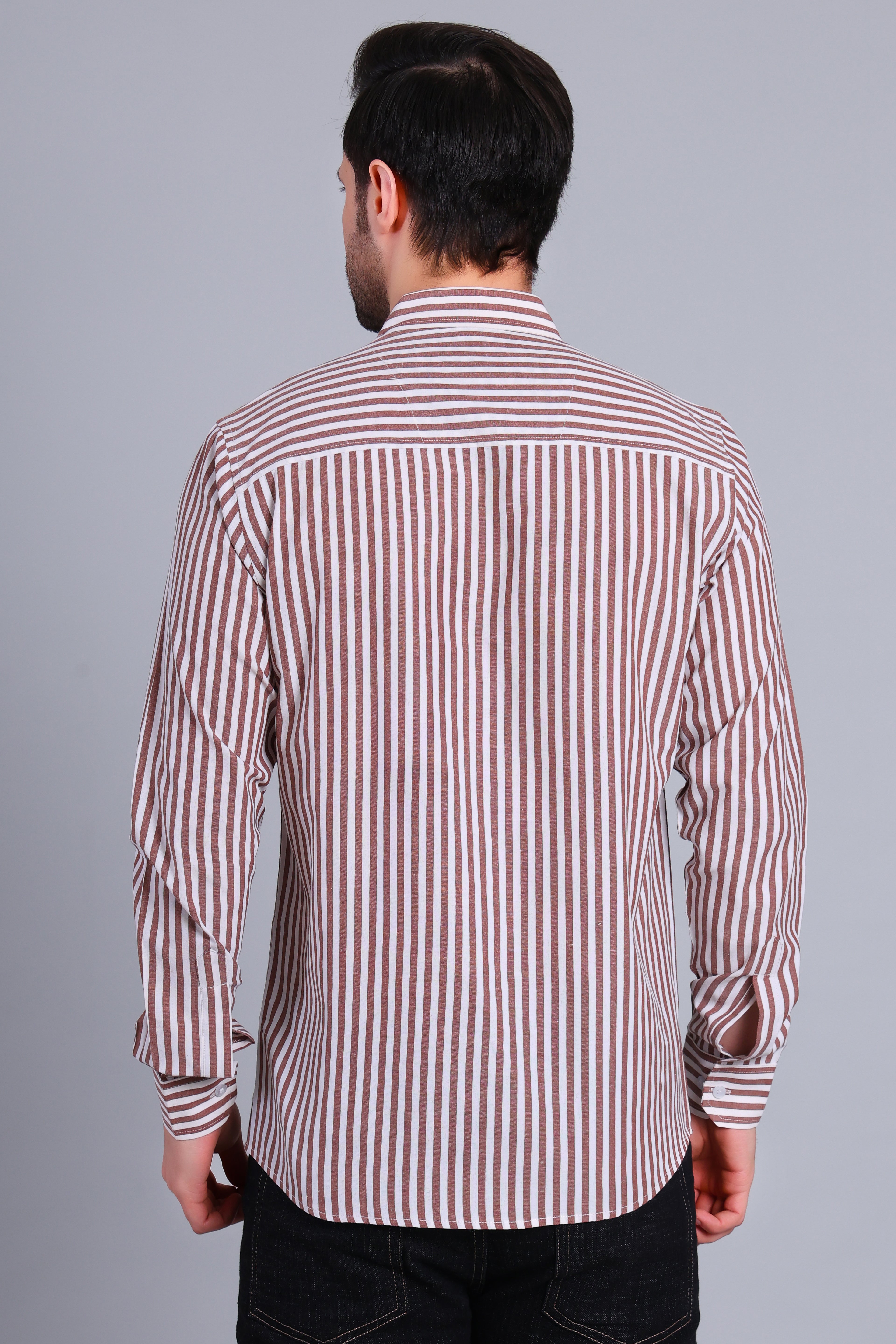 BROWN BROAD STRIPES SHIRT