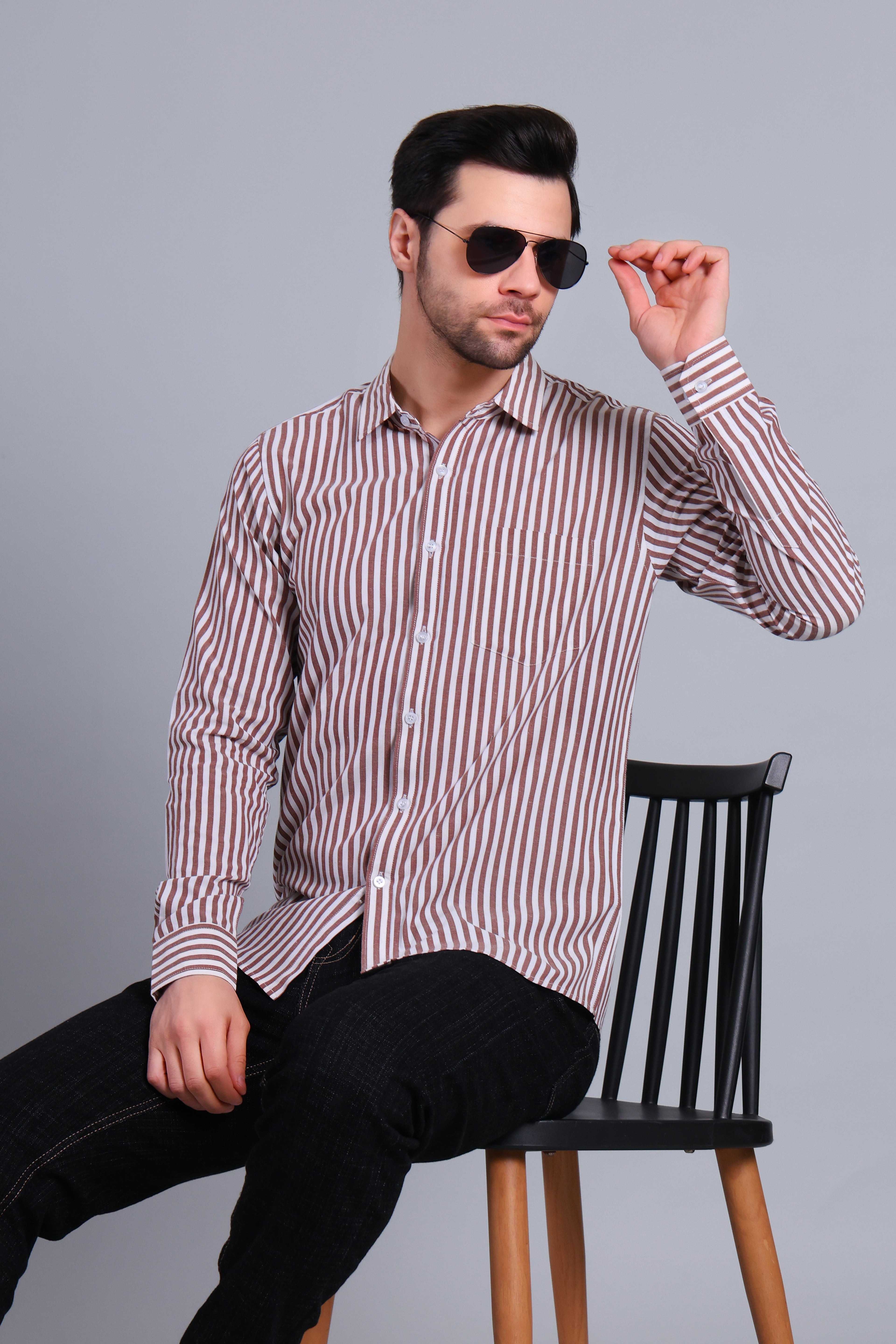 BROWN BROAD STRIPES SHIRT