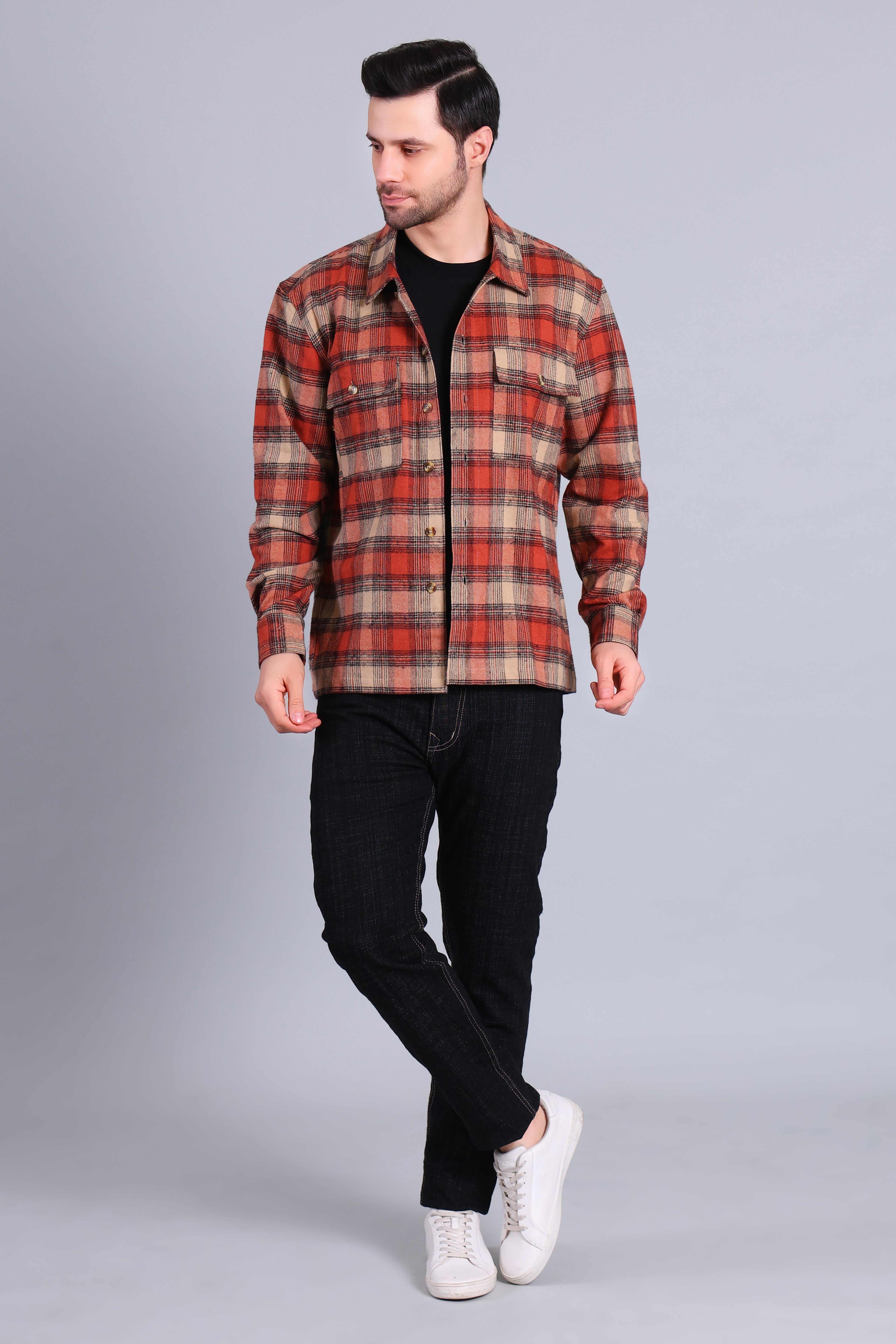 KHAKI SHACKET OF BRUSHED FABRIC