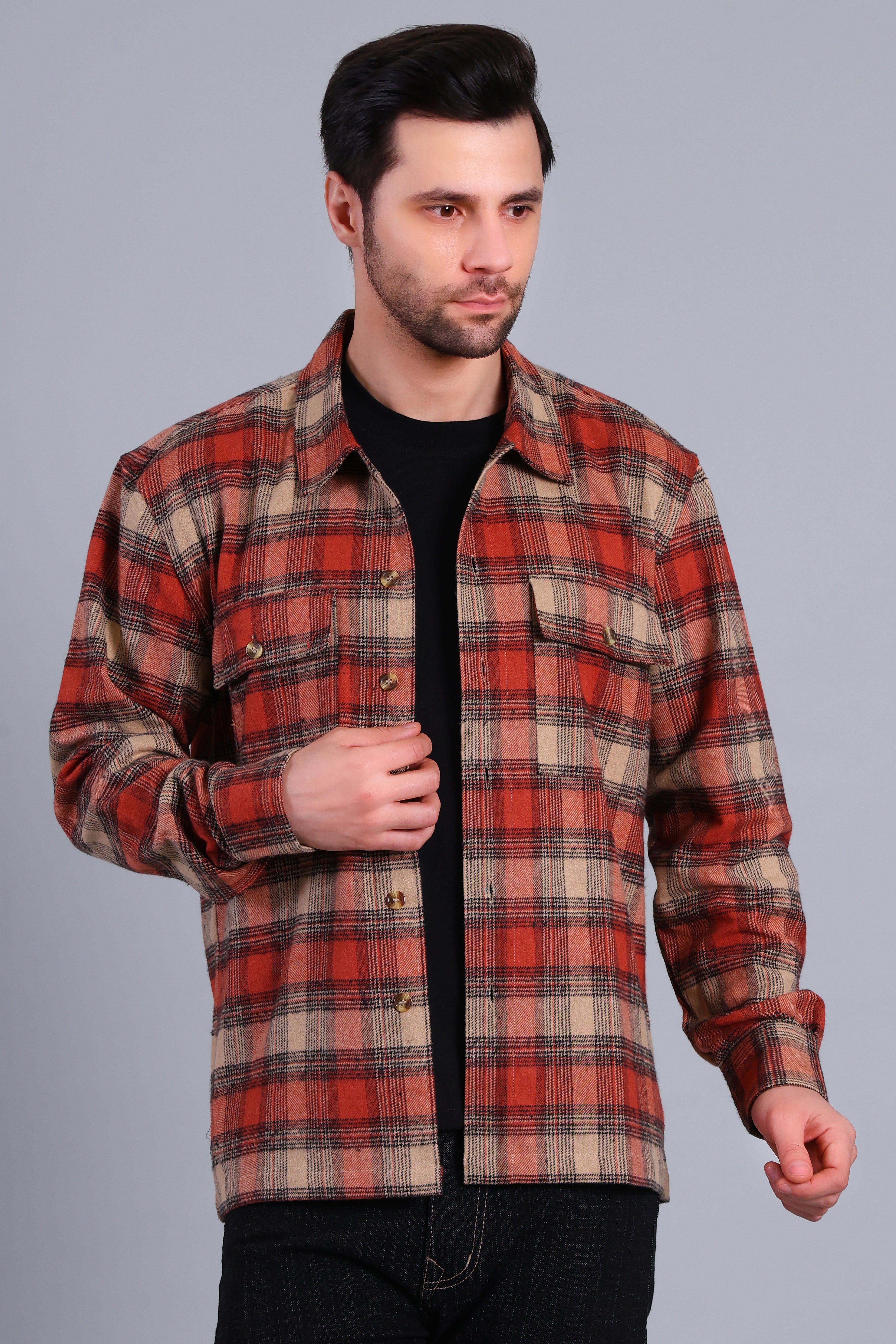 KHAKI SHACKET OF BRUSHED FABRIC