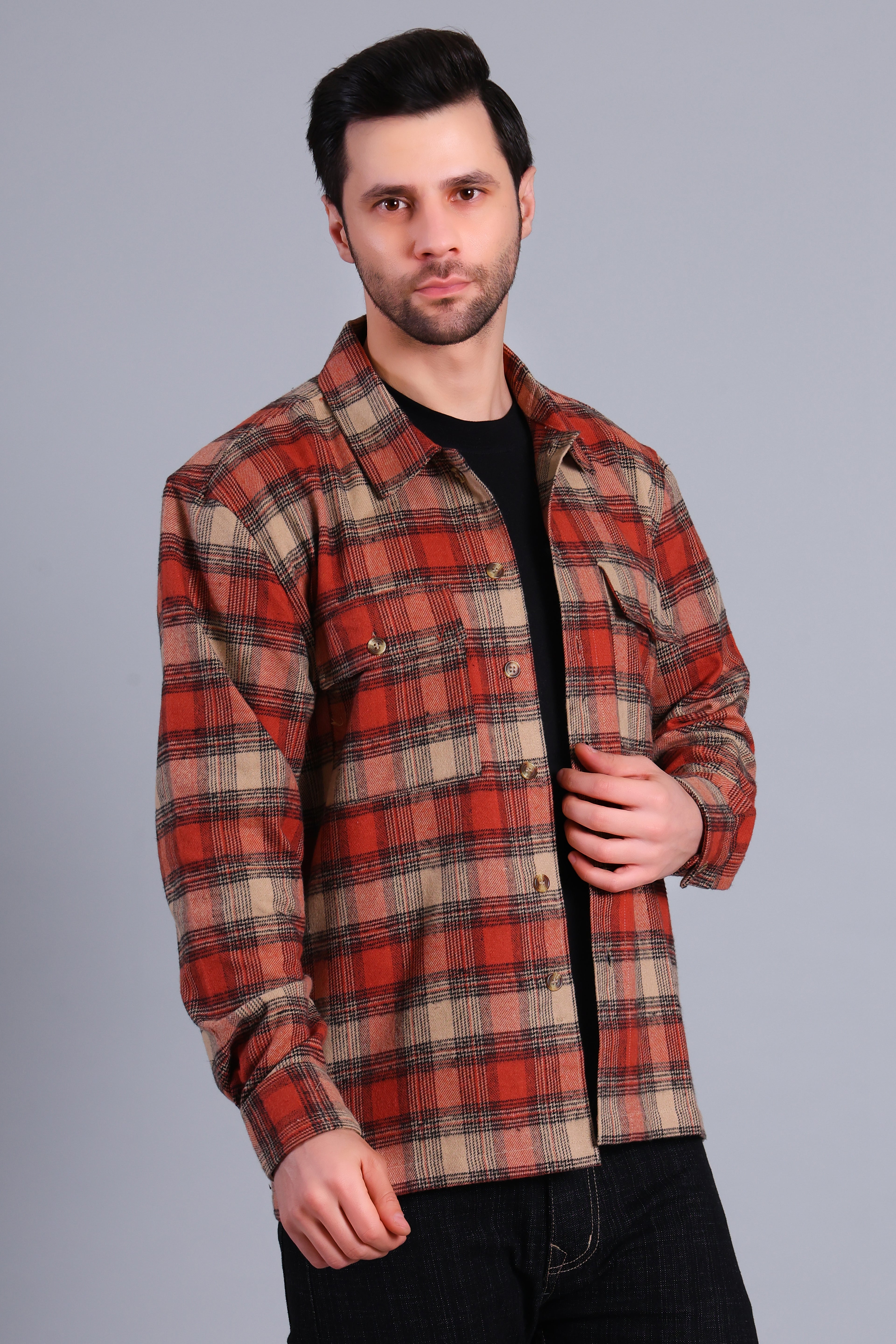 KHAKI SHACKET OF BRUSHED FABRIC