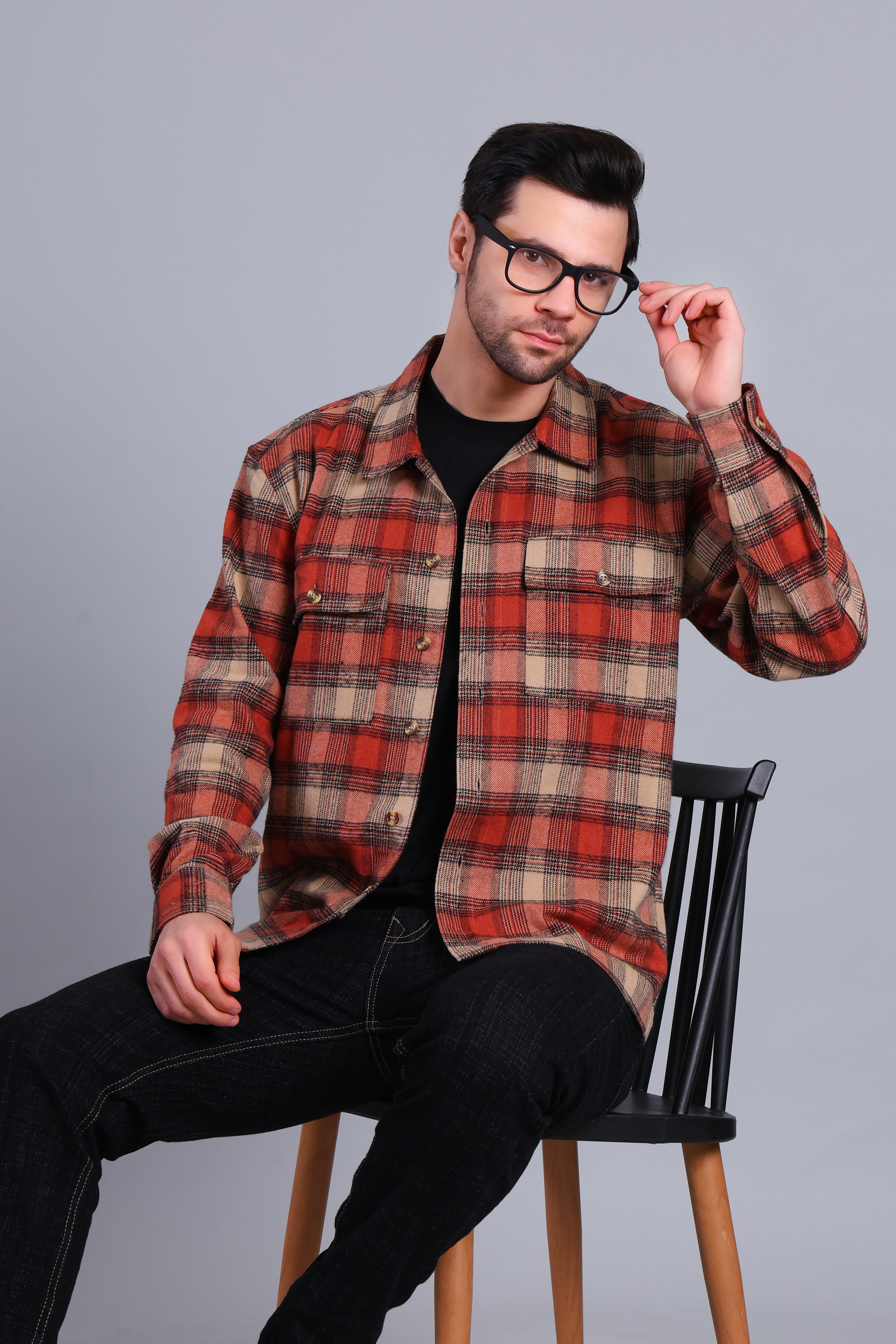 KHAKI SHACKET OF BRUSHED FABRIC