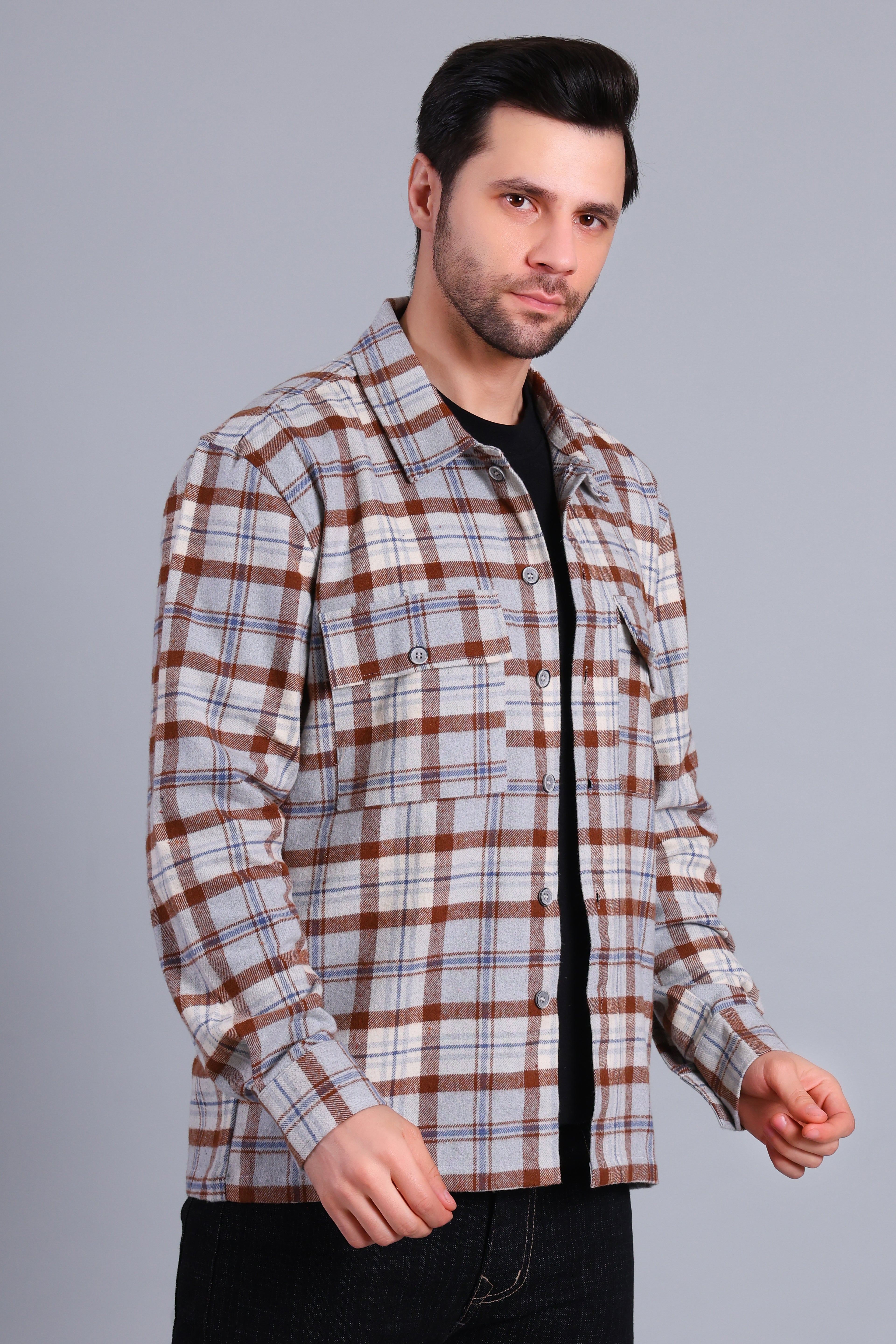 GREY SHACKET OF BRUSHED FABRIC