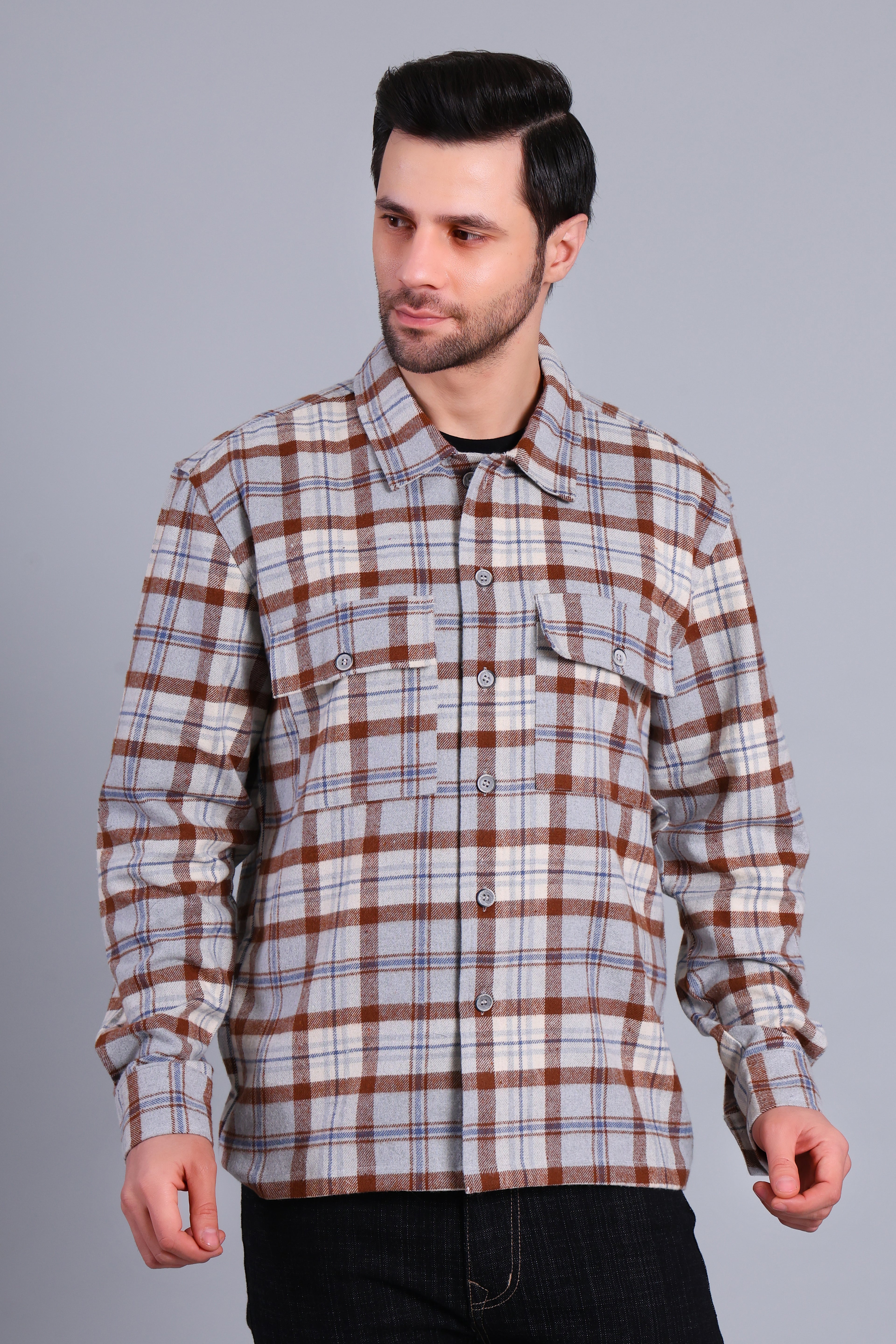 GREY SHACKET OF BRUSHED FABRIC