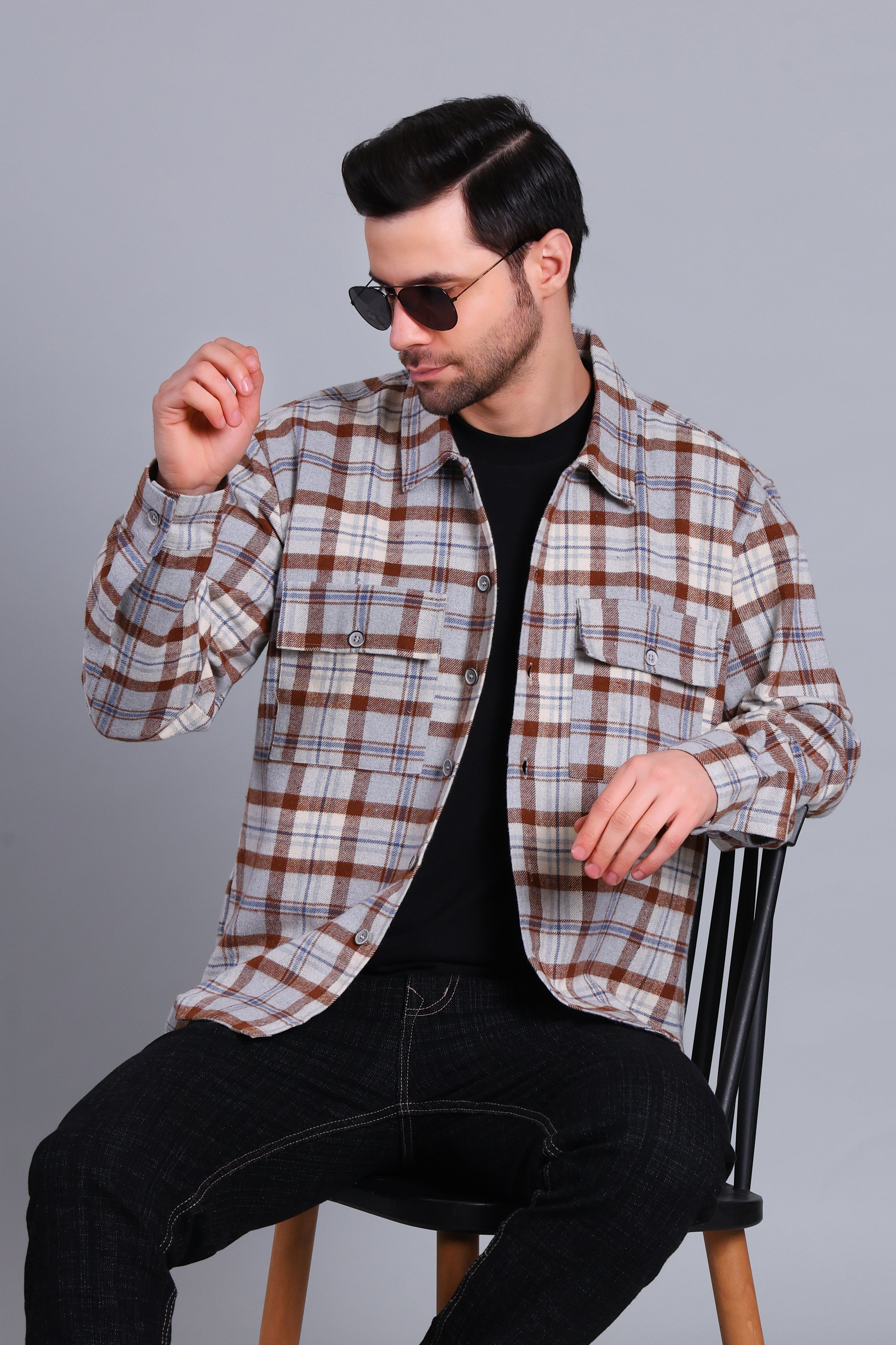 GREY SHACKET OF BRUSHED FABRIC