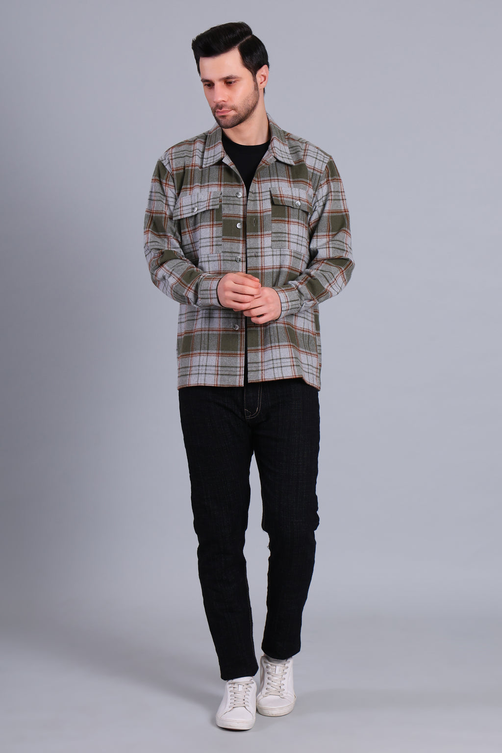 OLIVE GREEN SHACKET OF BRUSHED FABRIC