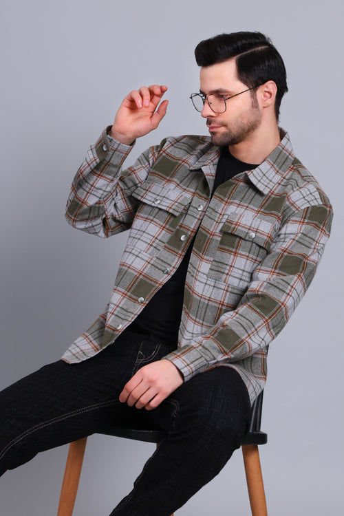 OLIVE GREEN SHACKET OF BRUSHED FABRIC