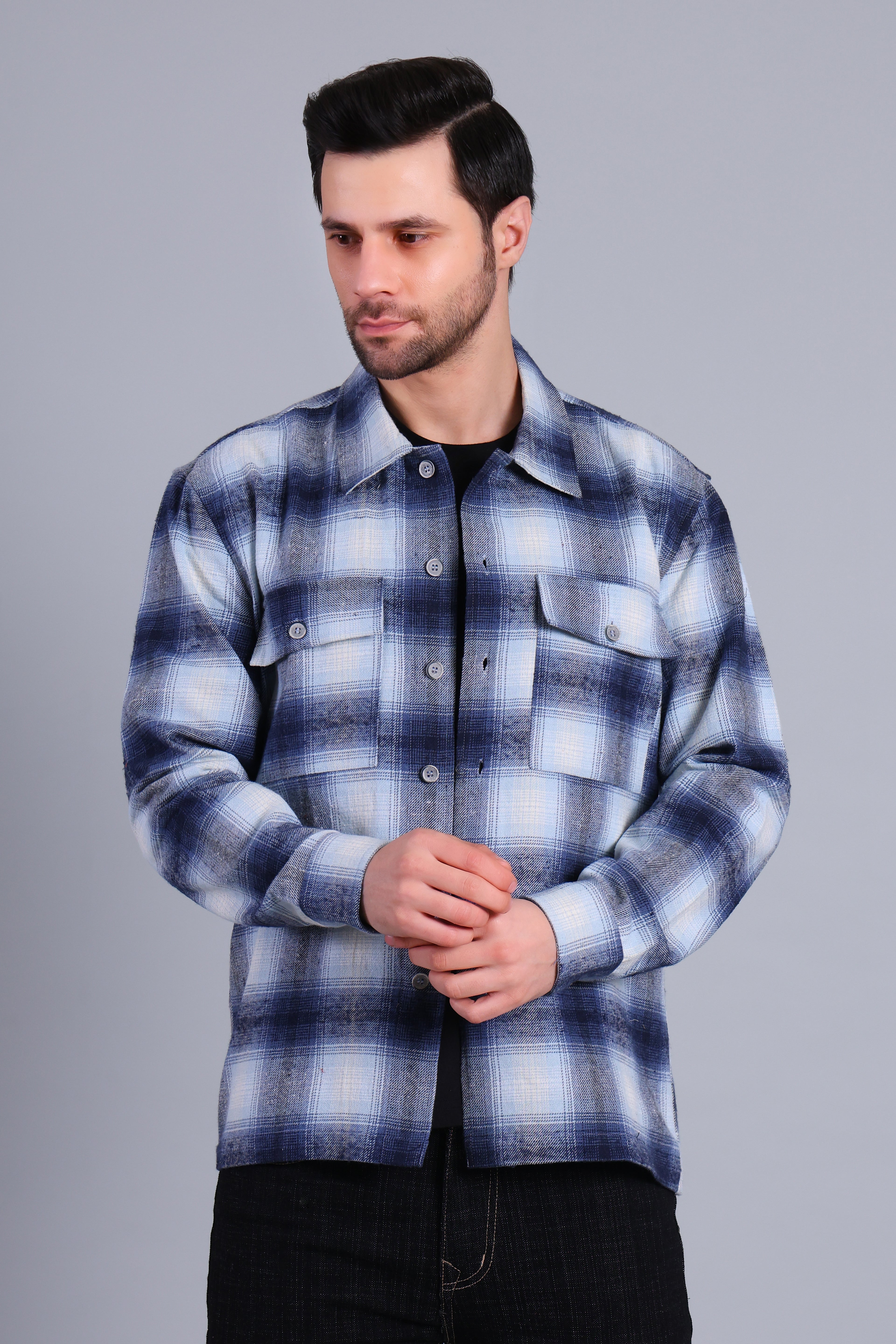 BLUE SHACKET OF BRUSHED FABRIC