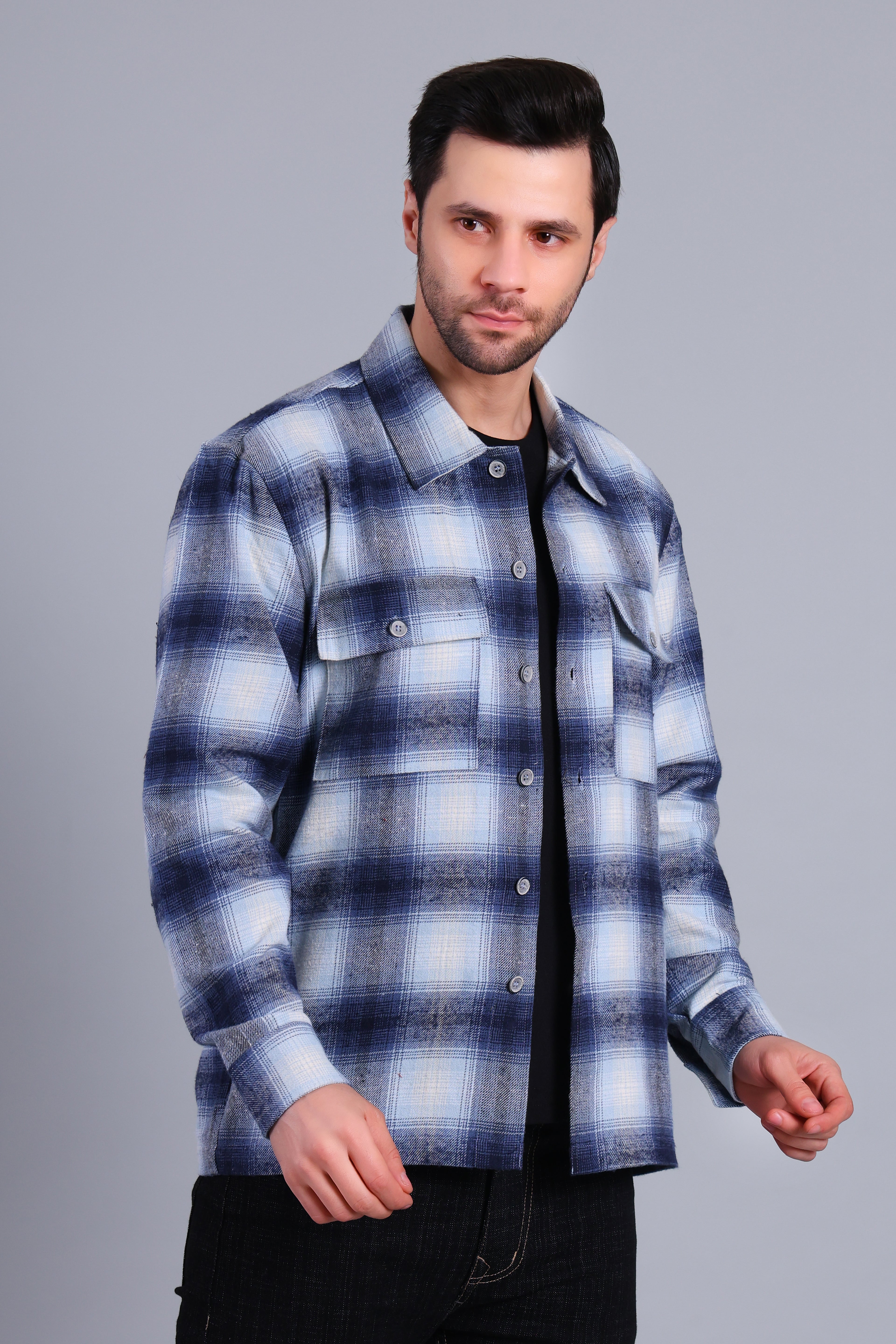 BLUE SHACKET OF BRUSHED FABRIC