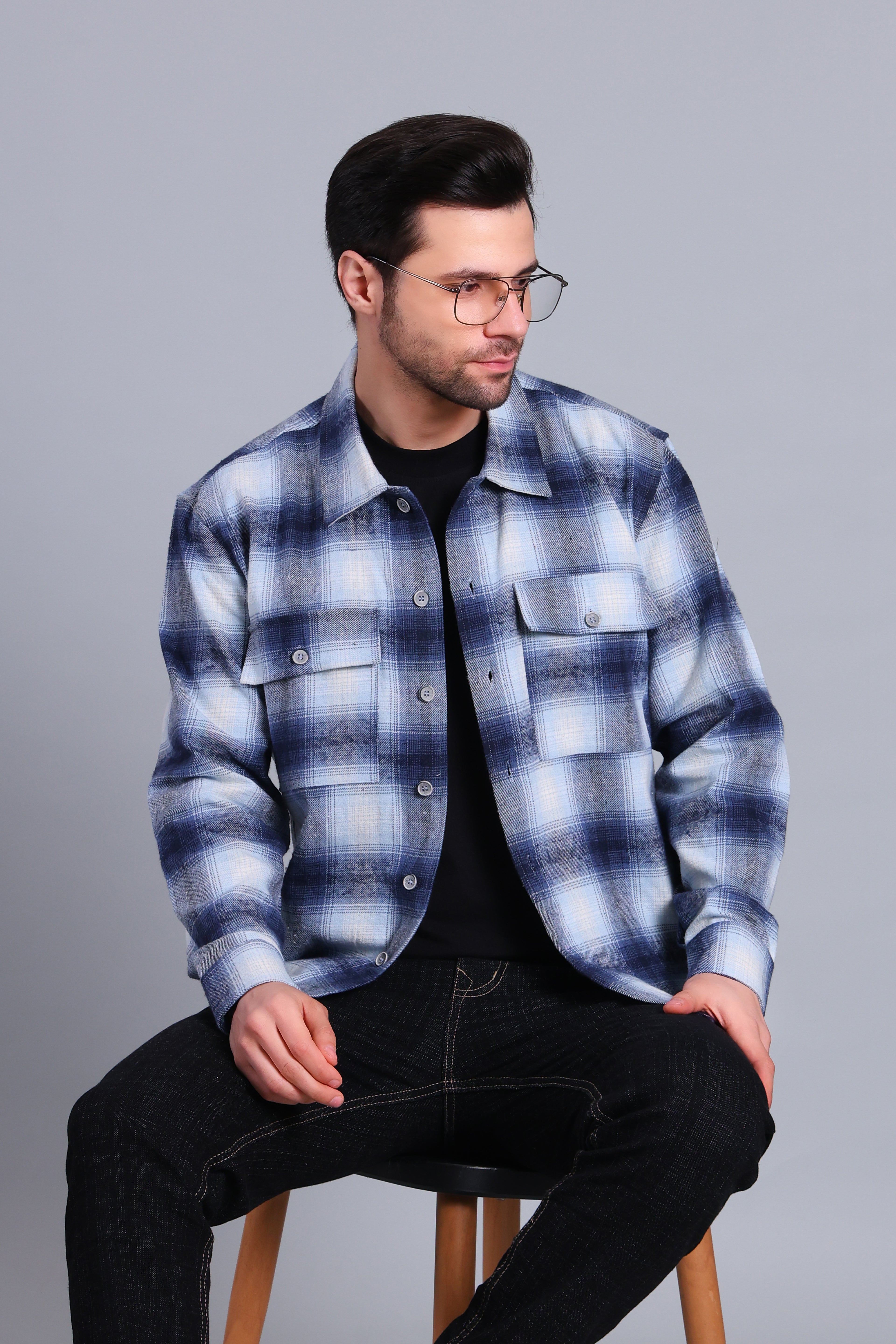 BLUE SHACKET OF BRUSHED FABRIC