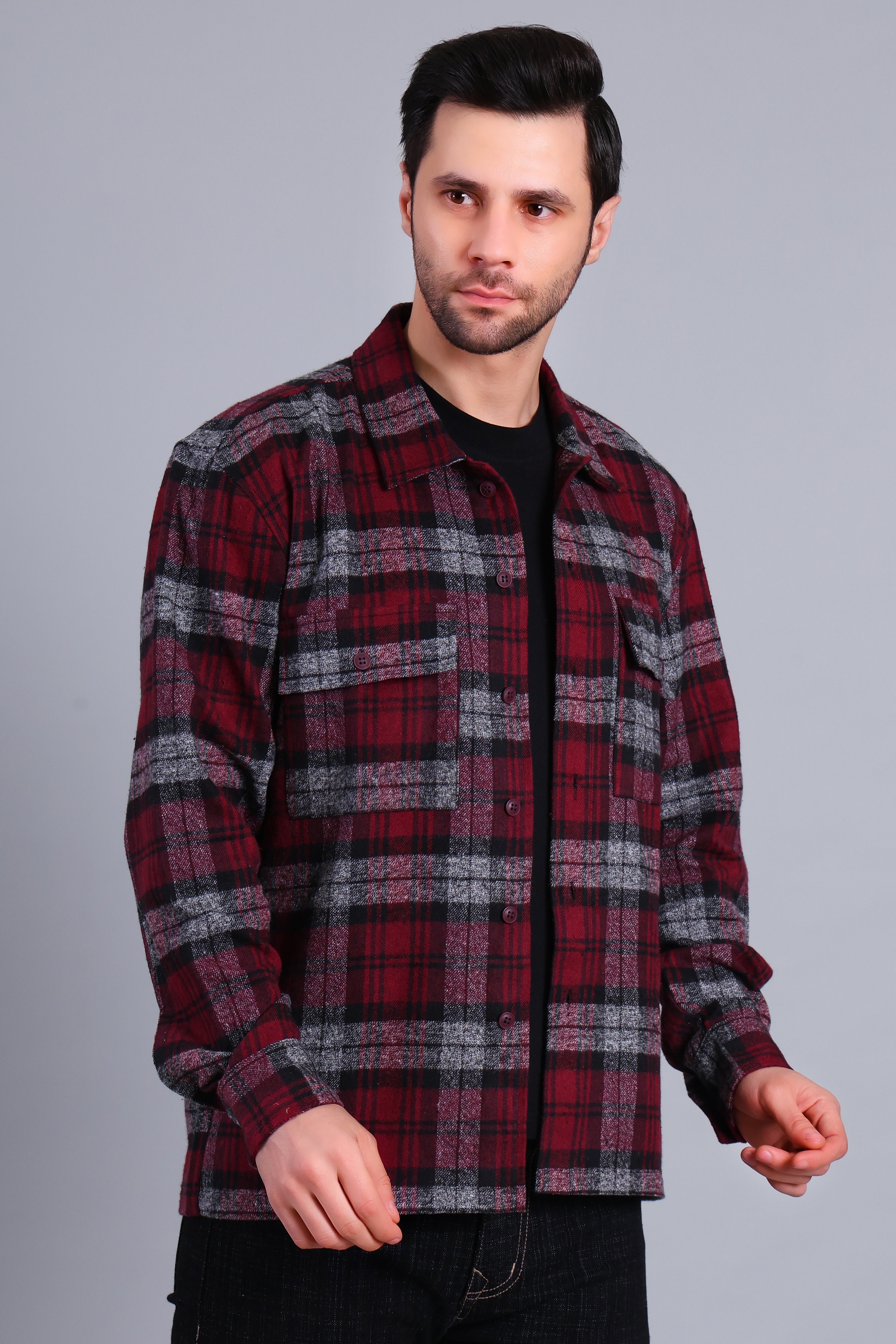 MAROON SHACKET OF BRUSHED FABRIC