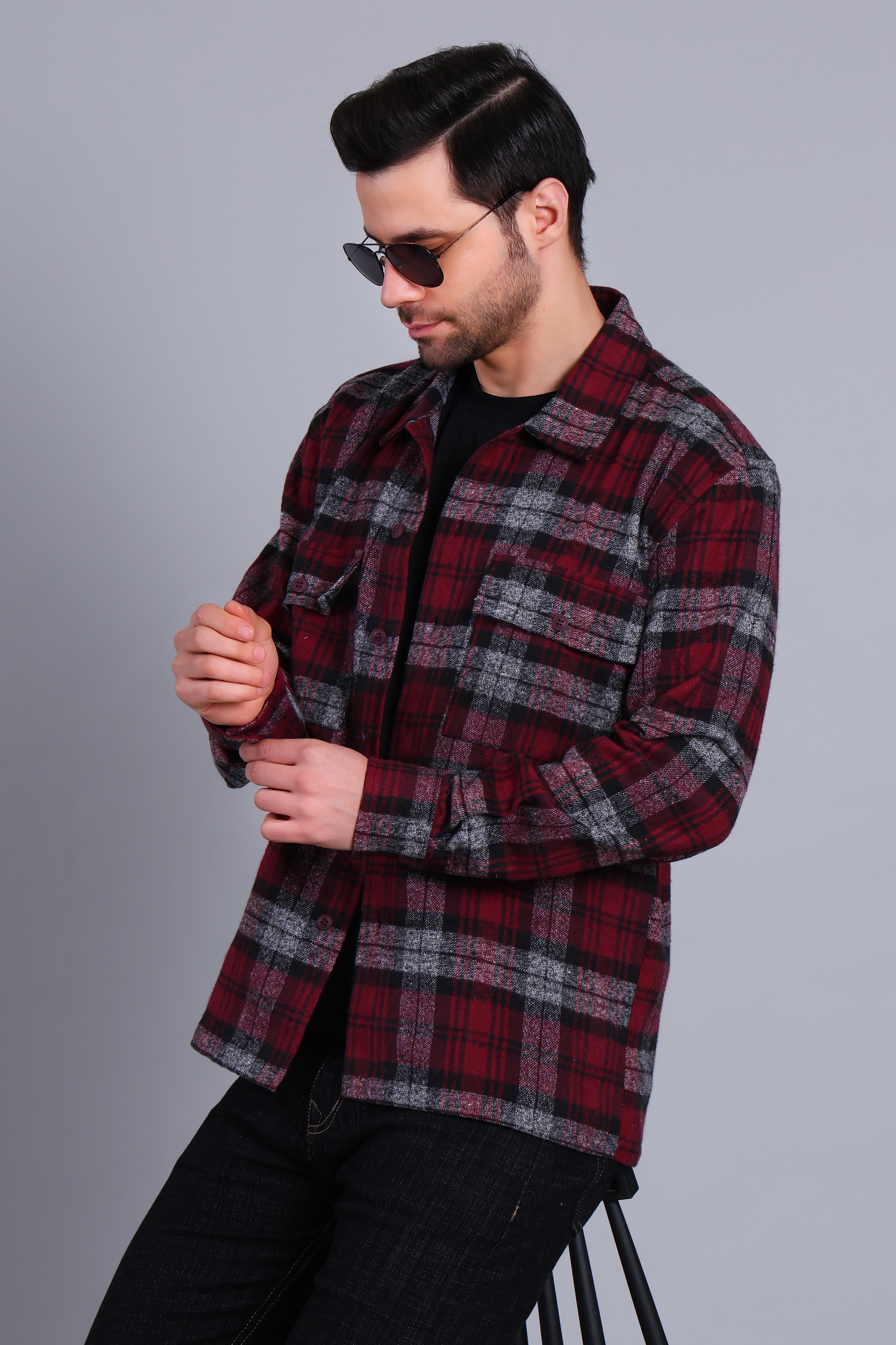 MAROON SHACKET OF BRUSHED FABRIC