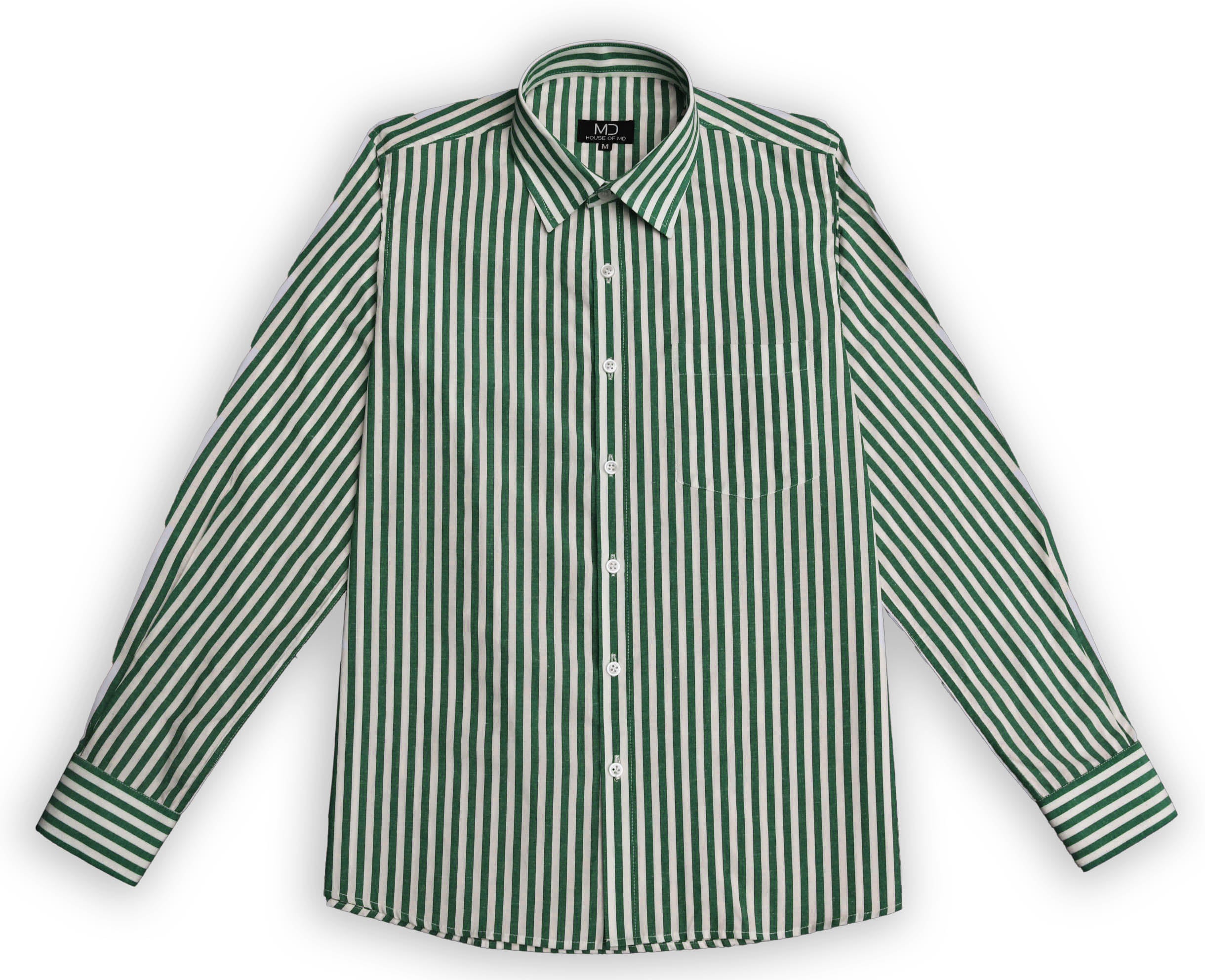 DARK GREEN BROAD STRIPES SHIRT