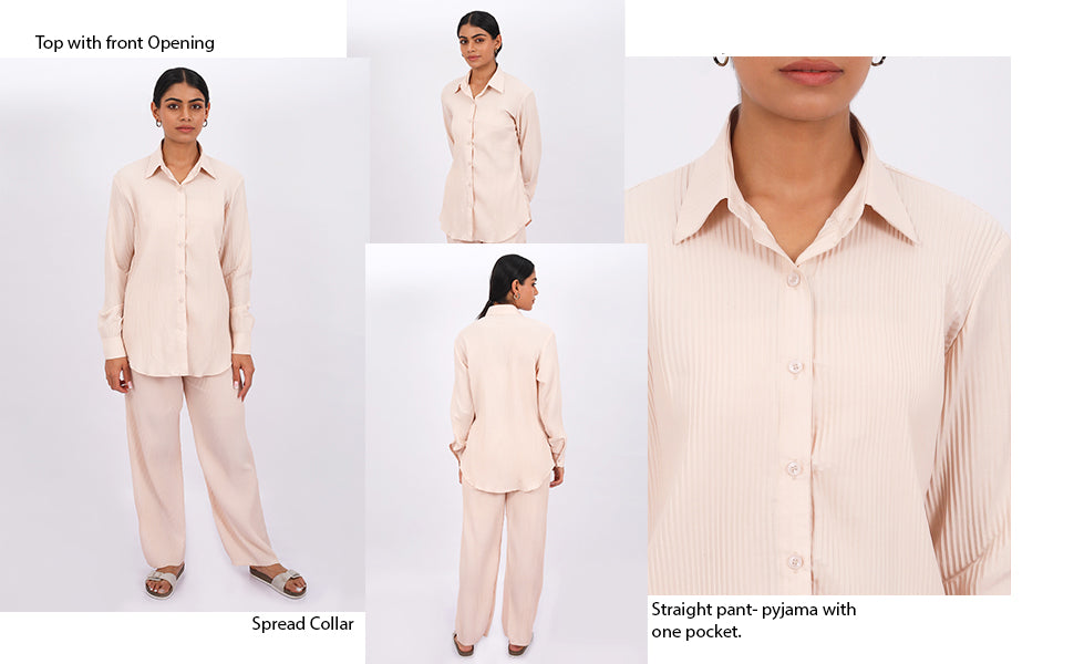 CO-ORD SET OF PLEATED FABRIC IN BEIGE